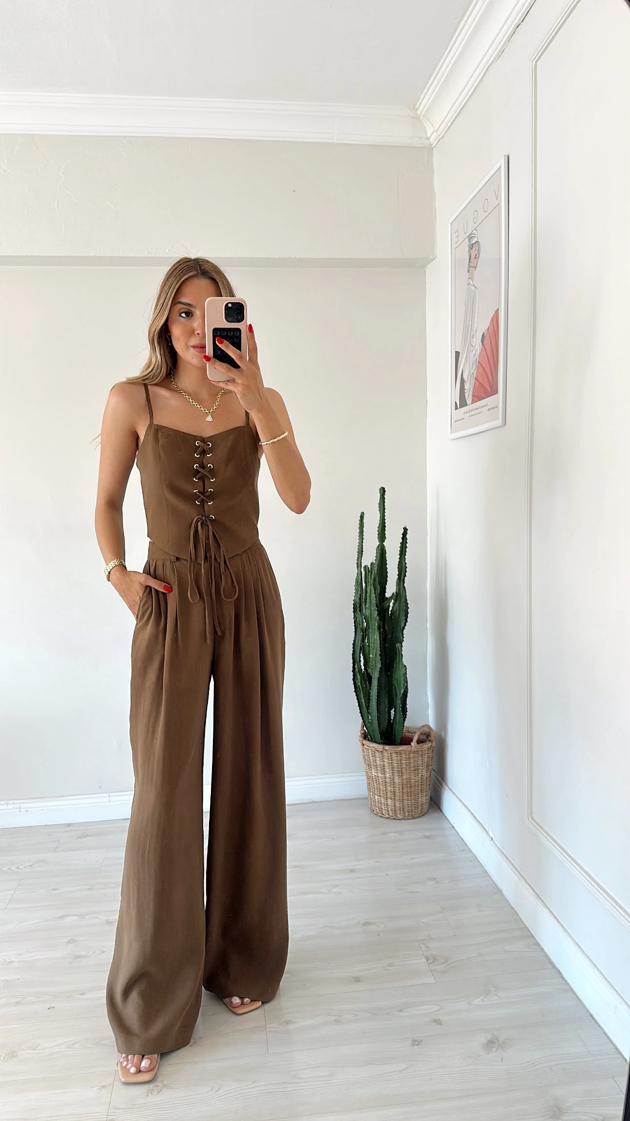 Özel Seri Bağlamalı Bluz Pantolon Takım Kahve