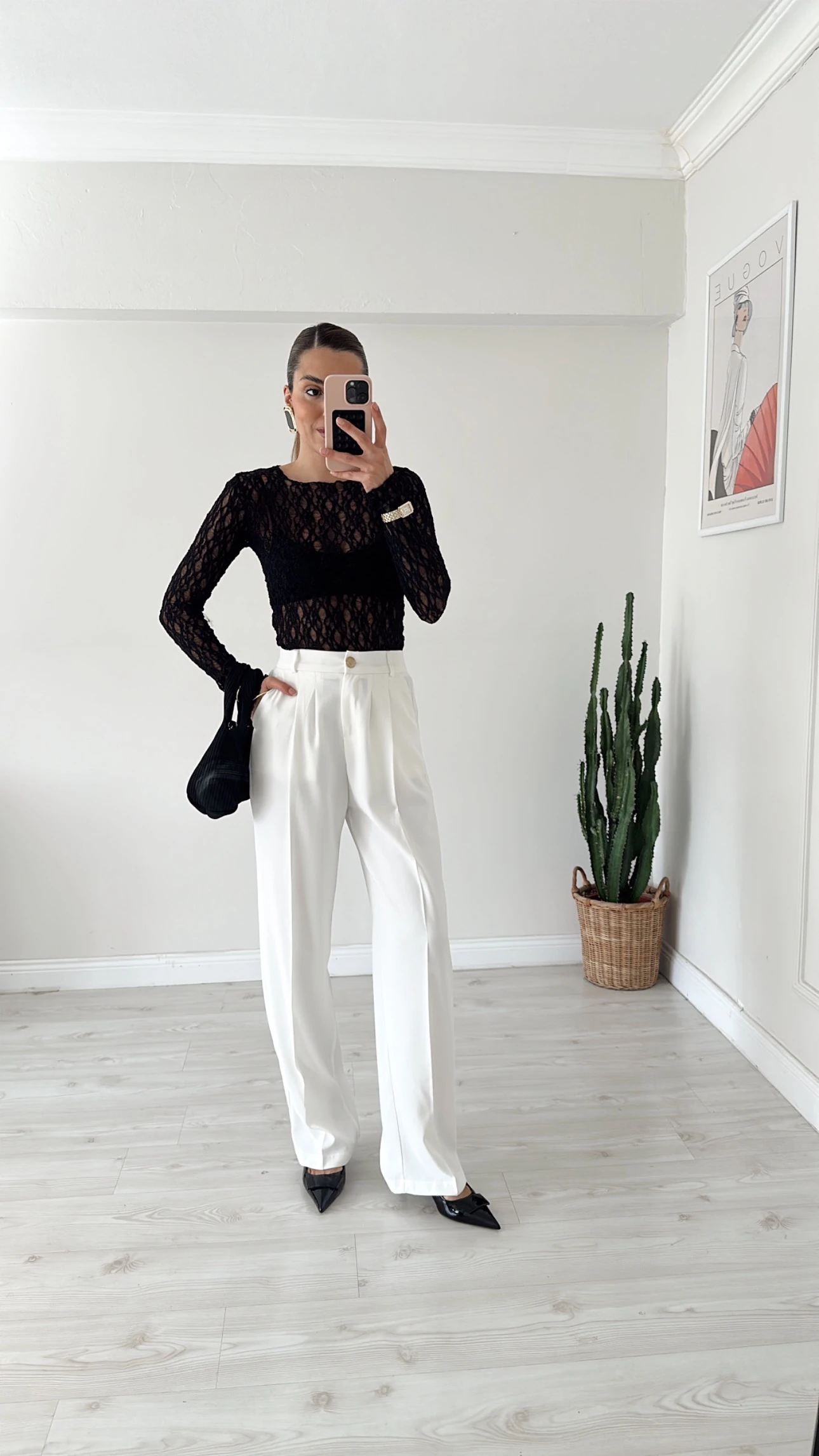 Gold Düğmeli Palazzo Beyaz