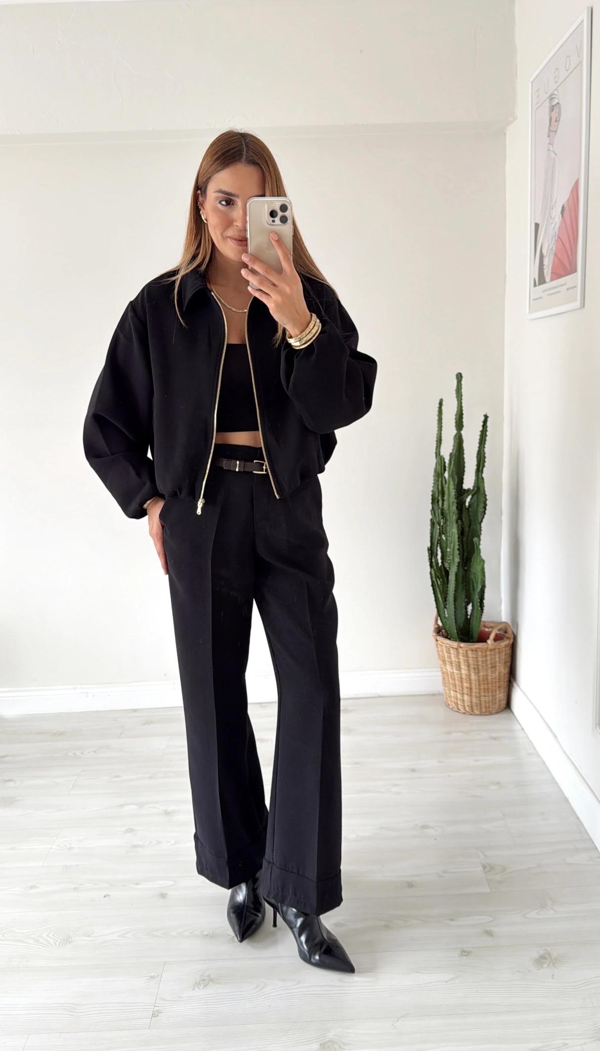 Bomber Ceket Kemerli Pantolon Takım Siyah