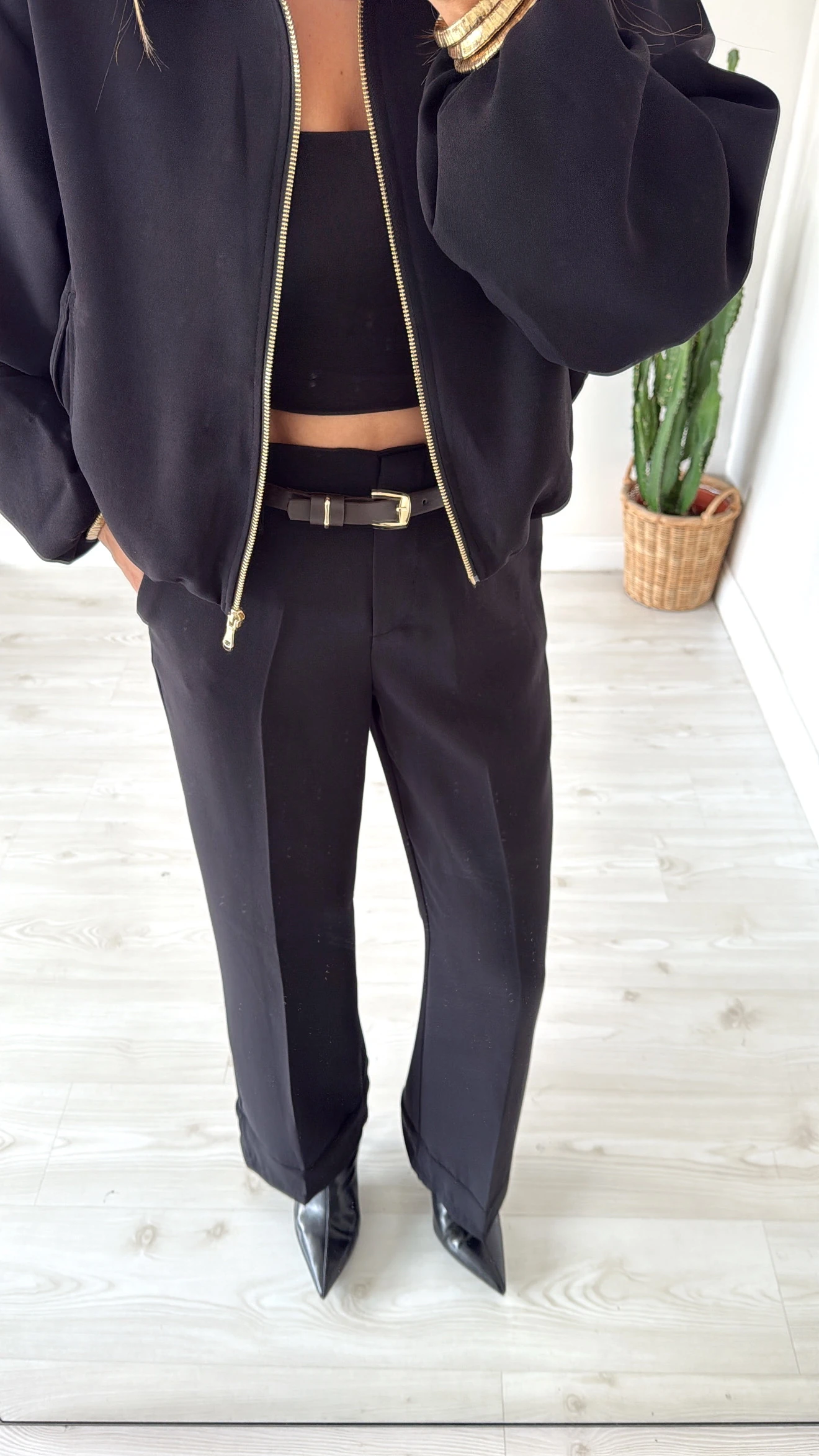 Bomber Ceket Kemerli Pantolon Takım Siyah