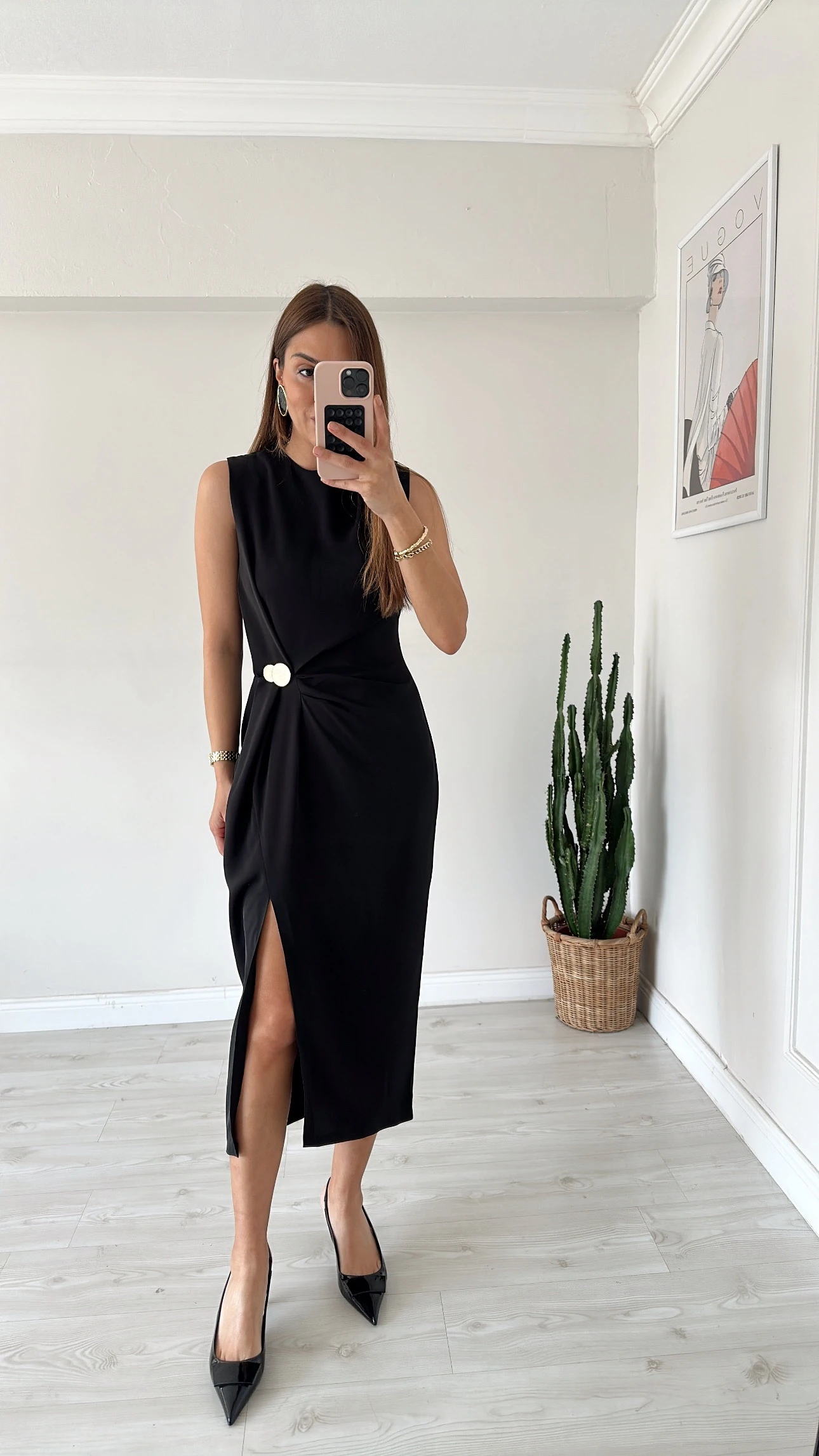 Tensel Yırtmaçlı Elbise Siyah