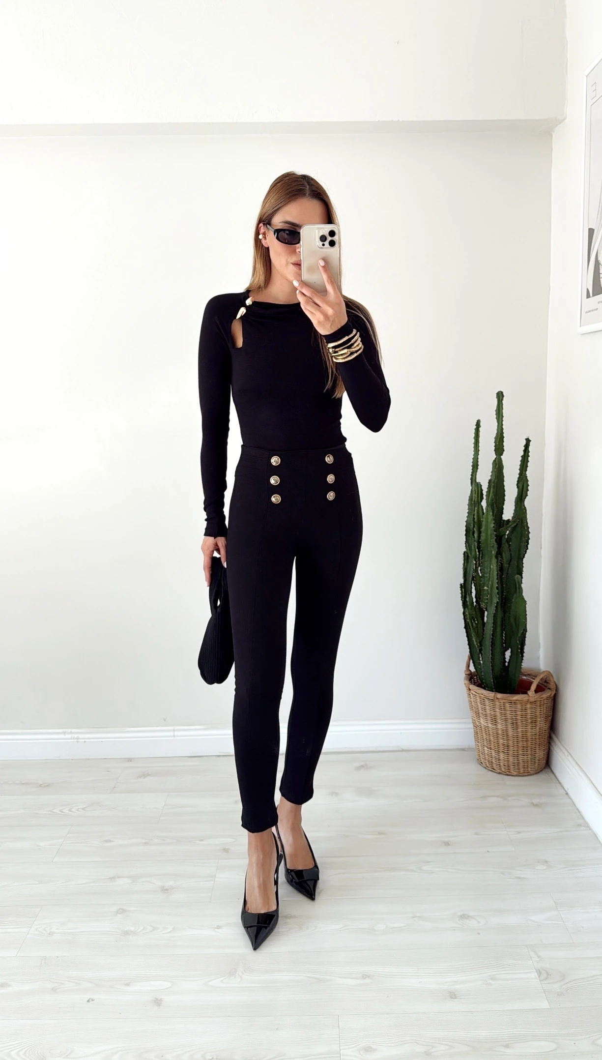 Düğme Detaylı Çelik Örme Tayt 