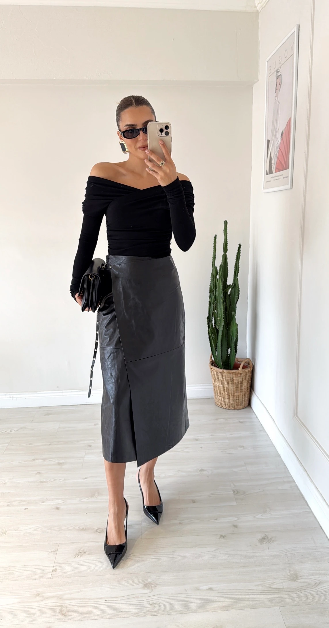 Kruvaze Deri Etek Siyah