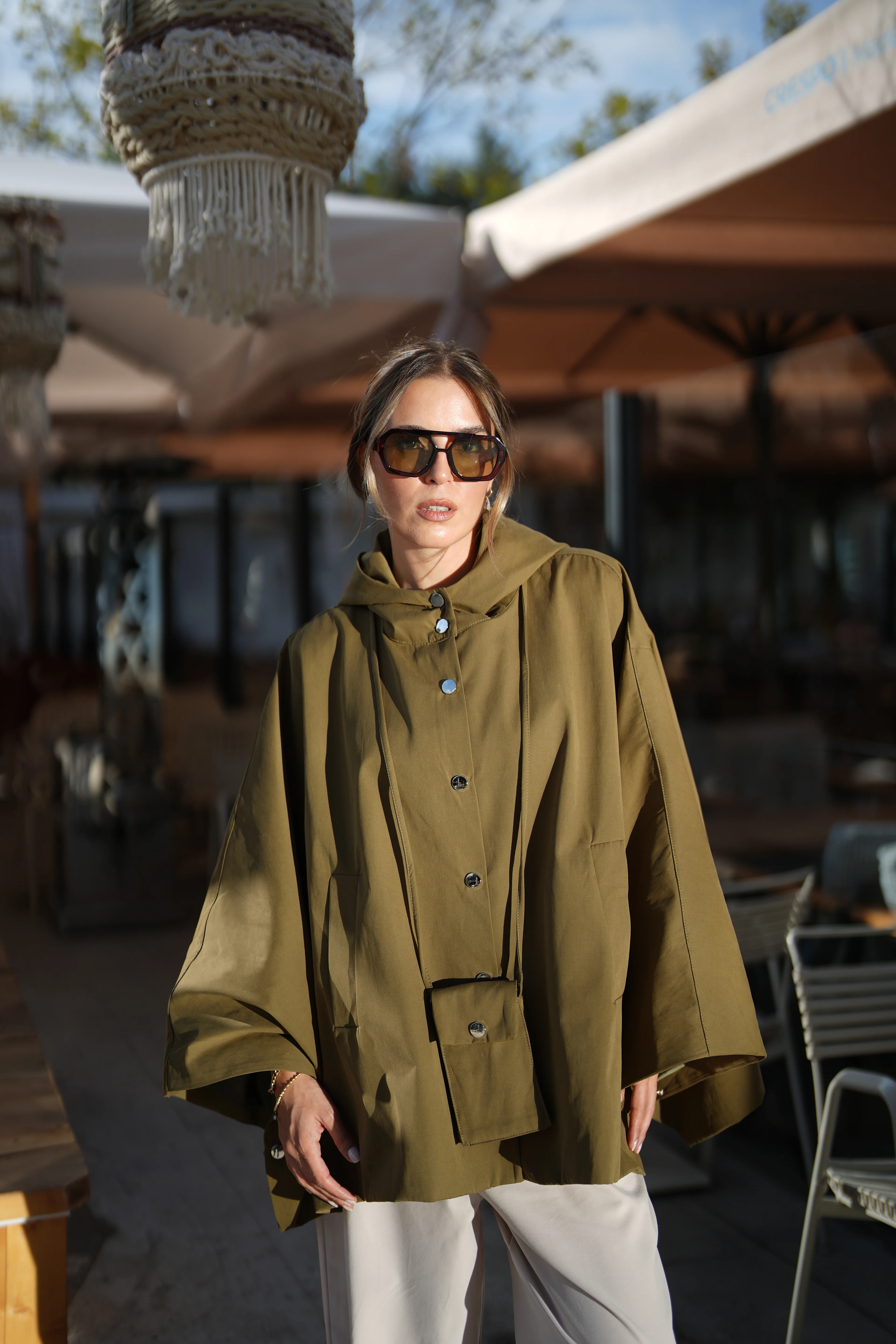 Çanta Aksesuarlı  Panço Haki