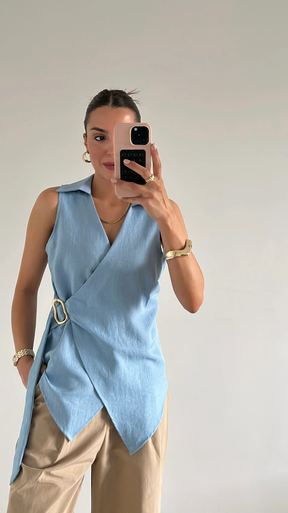 Kruvaze Bluz Açık Mavi