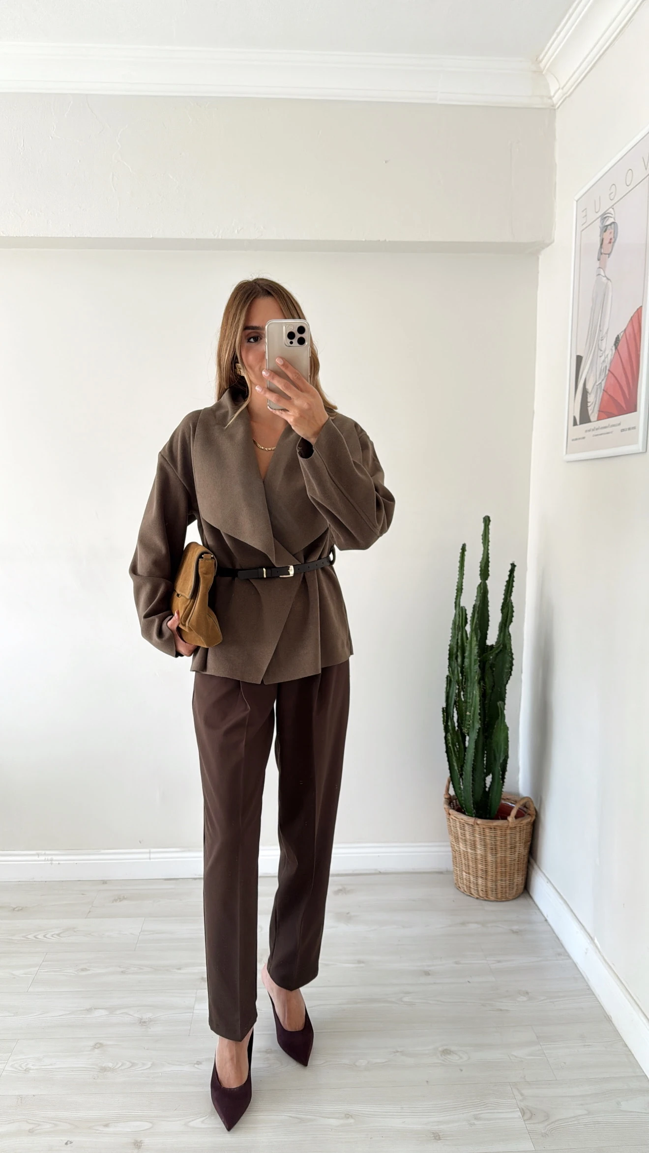 Şal Yaka Kemerli  Ceket Haki