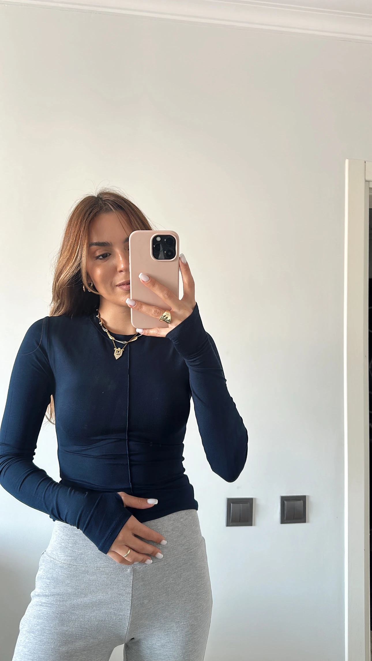 Parmak Geçmeli Bluz Lacivert