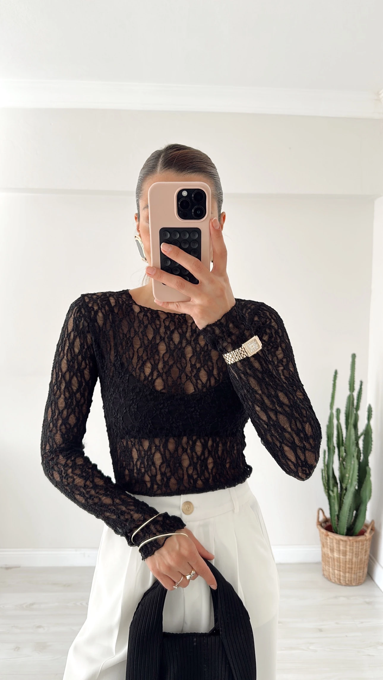 Transparan Desenli Bluz