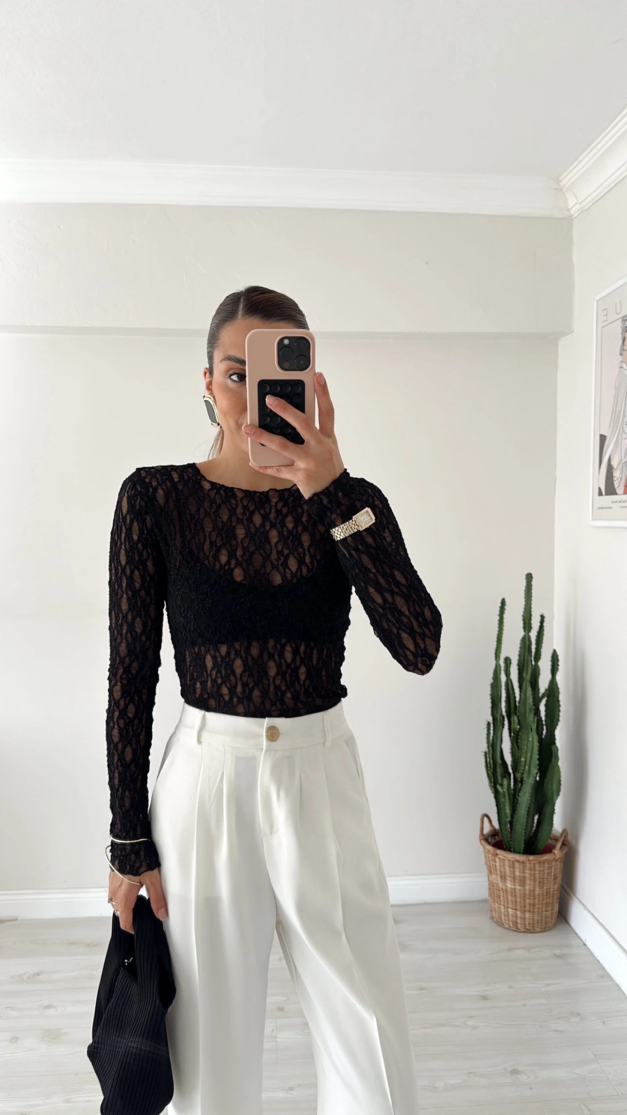 Transparan Desenli Bluz