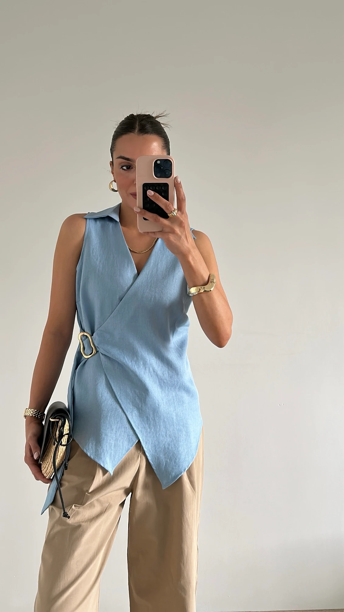 Kruvaze Bluz Açık Mavi