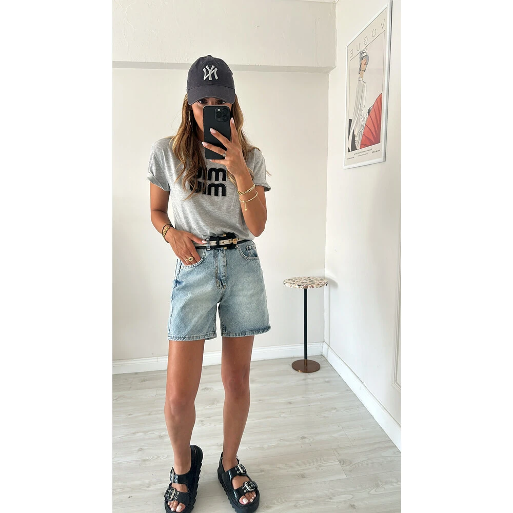 Yıkamalı Jean Şort Açık Mavi