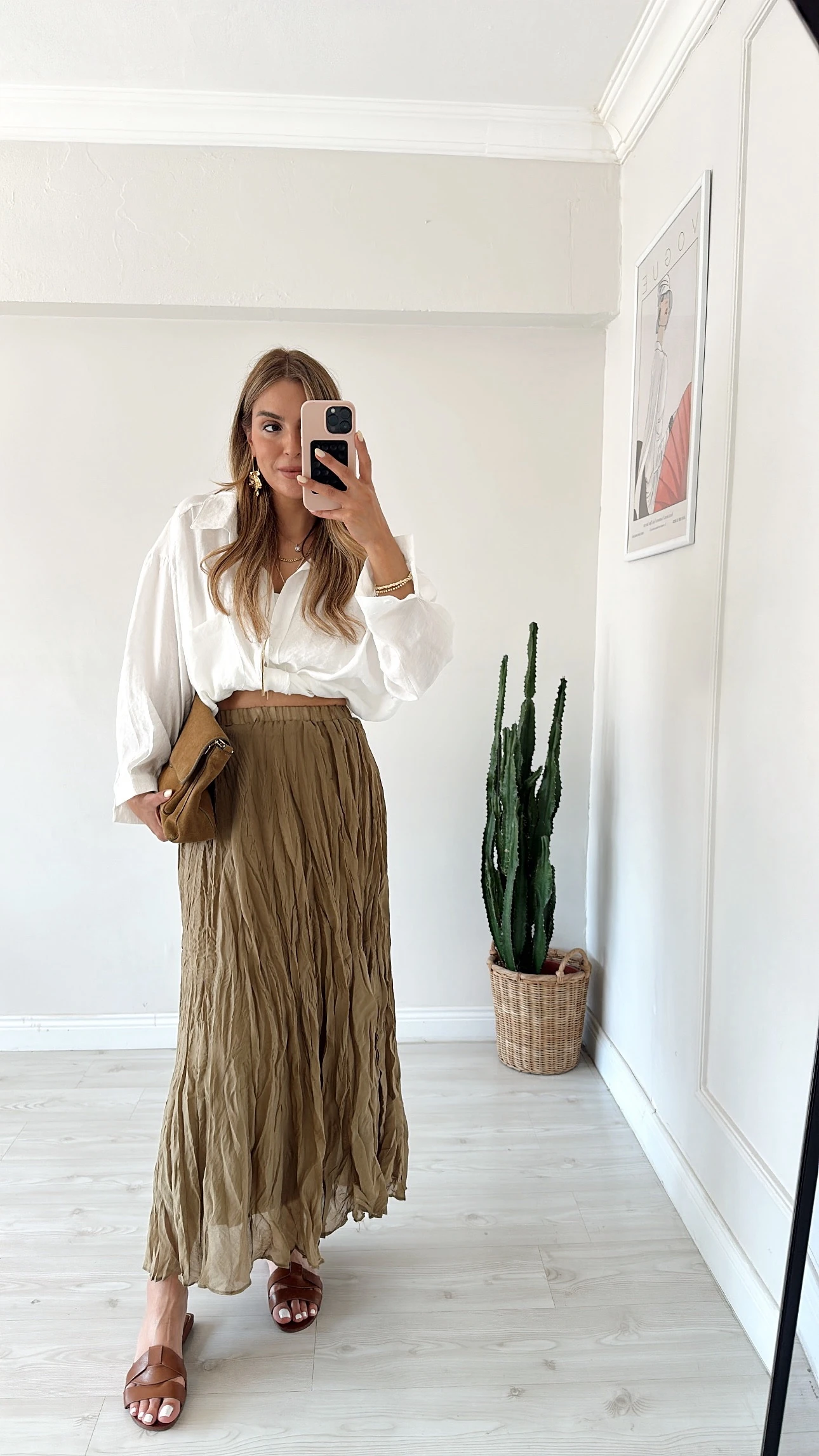 Kırışık Kumaş Etek Olive