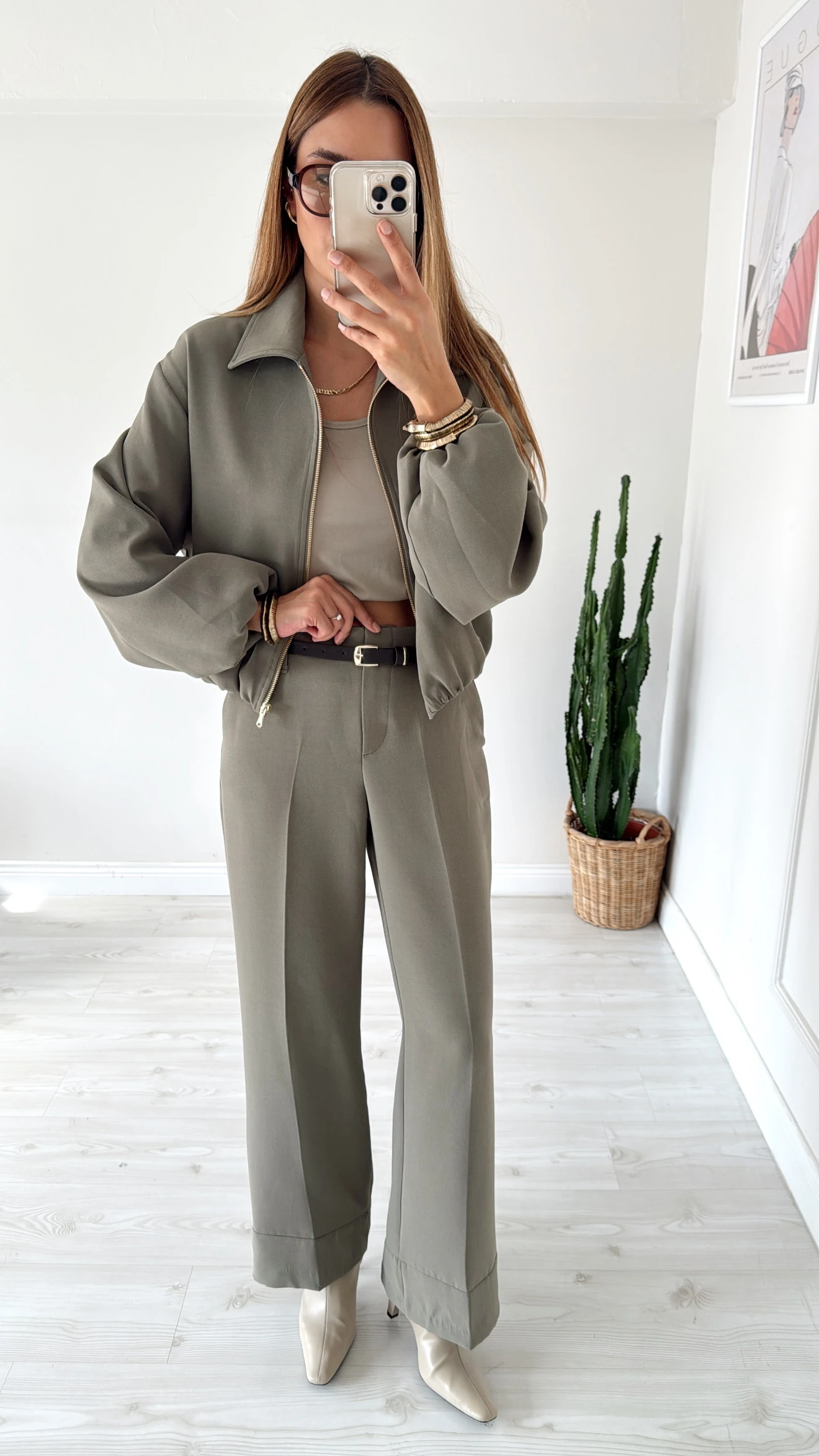 Bomber Ceket Kemerli Pantolon Takım Haki