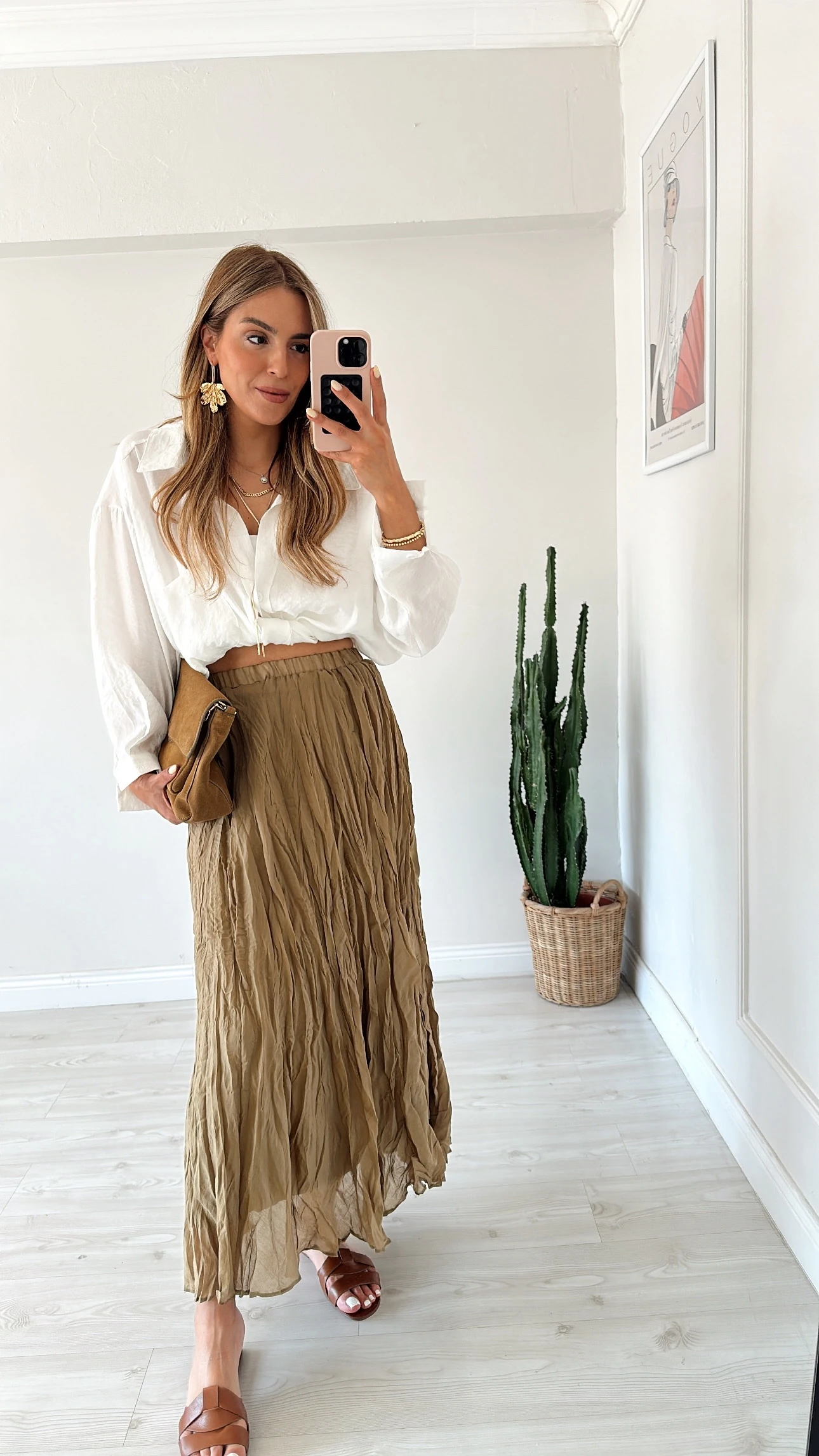 Kırışık Kumaş Etek Olive