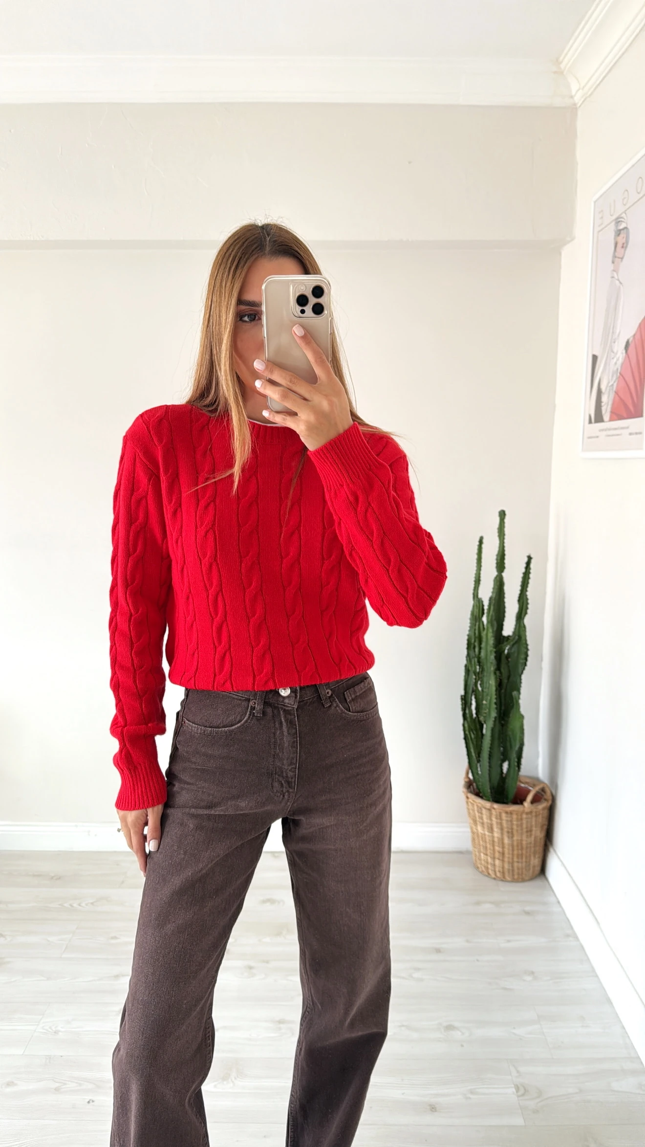 Saç Örgülü Kazak Kırmızı