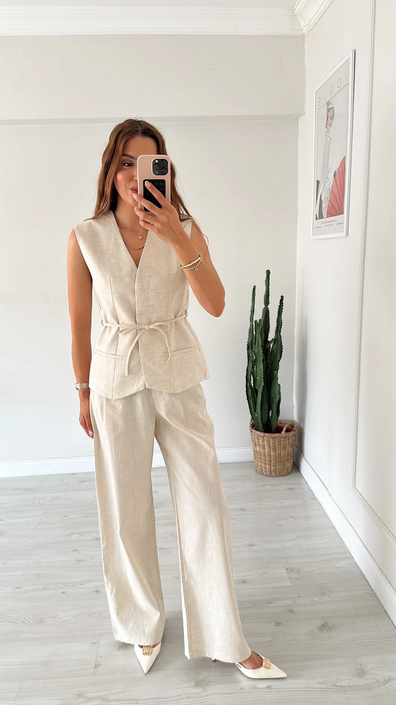 Yelekli Keten Takım Taş