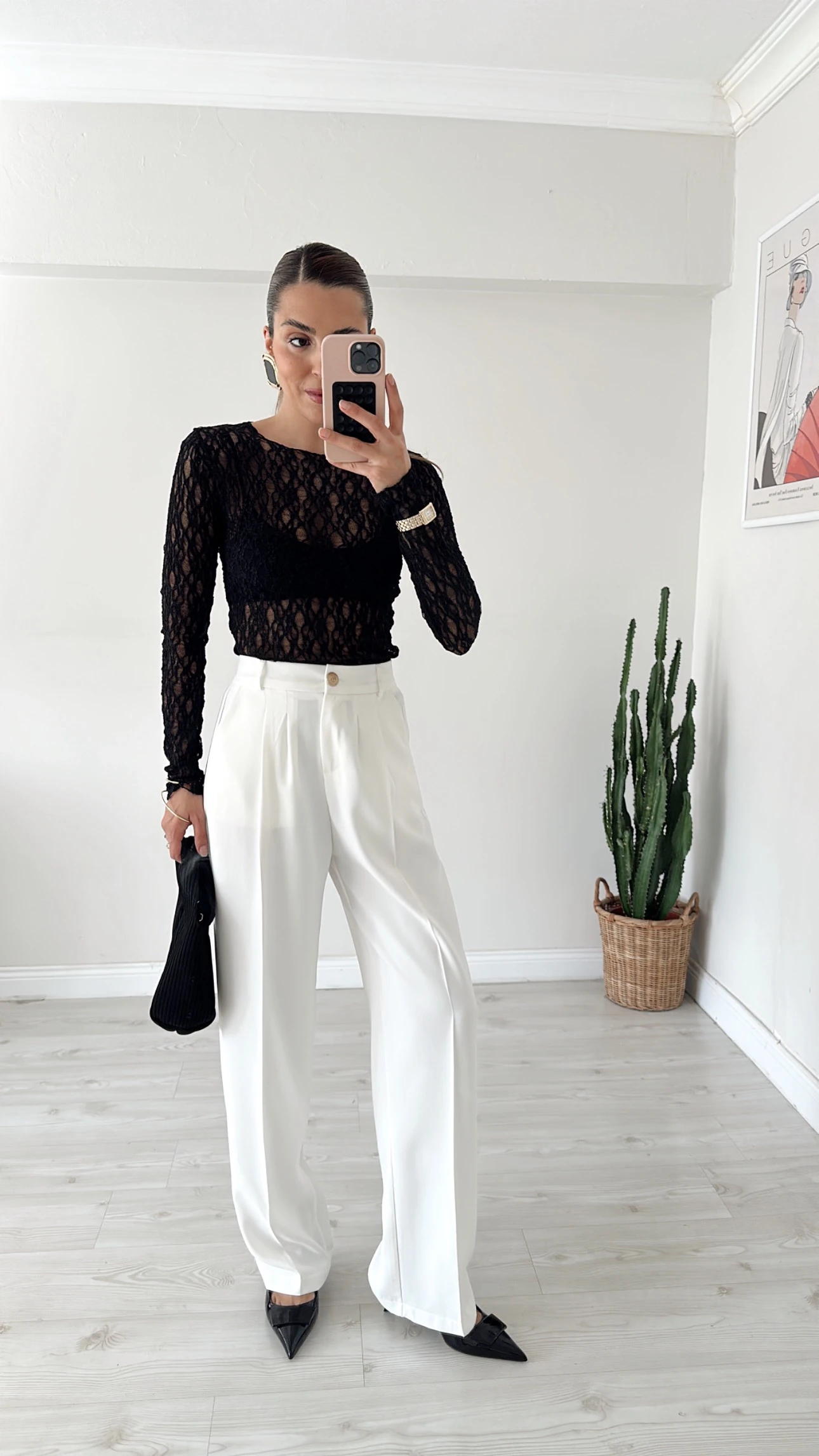 Gold Düğmeli Palazzo Beyaz