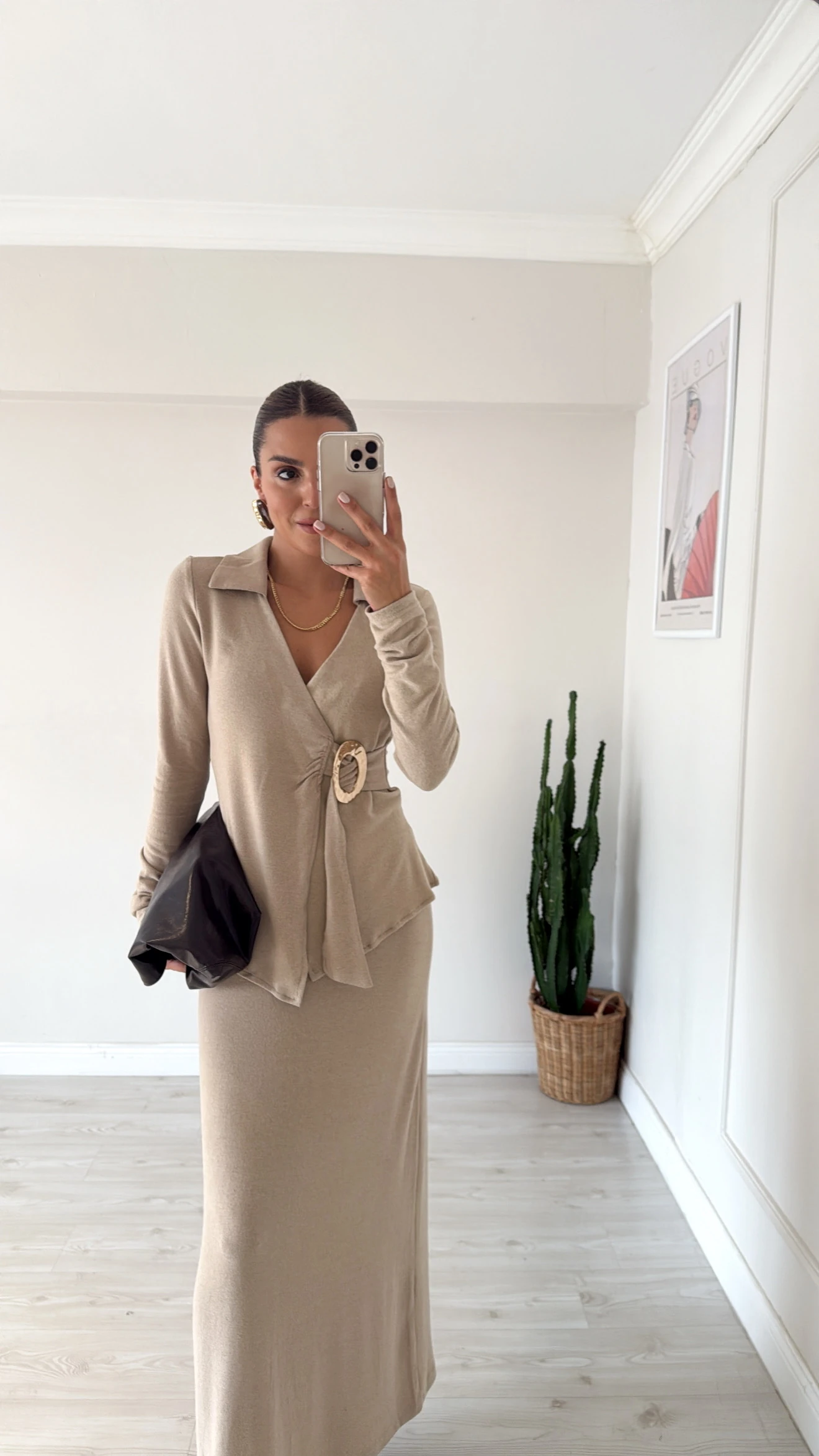 Maxi Etekli Triko Takım Bej