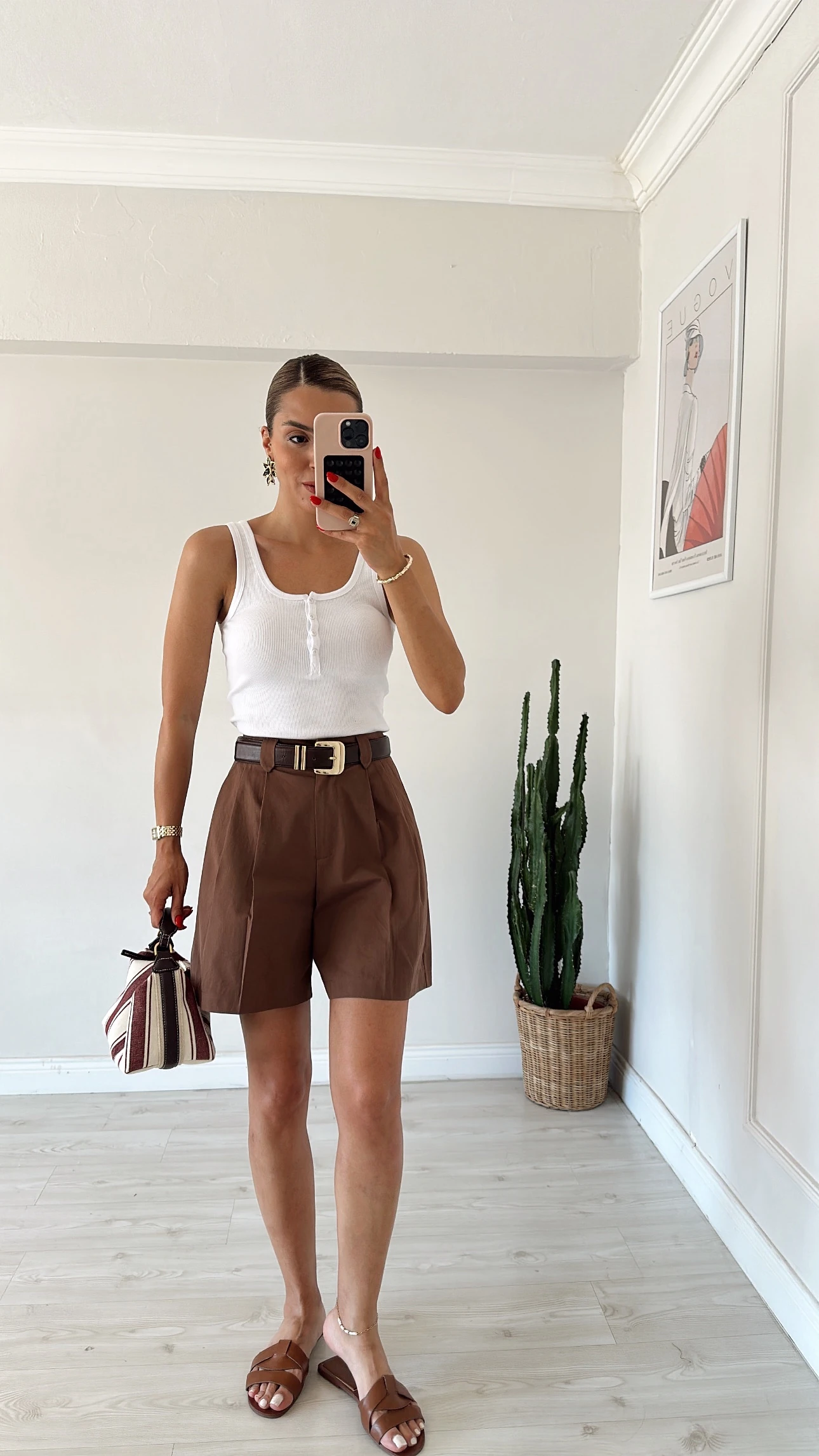 Keten Gabardin Pileli Şort Kahve