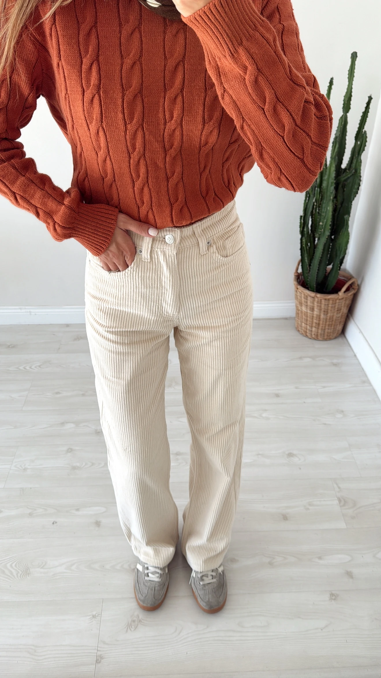 Kadife Straight Pantolon Ekru