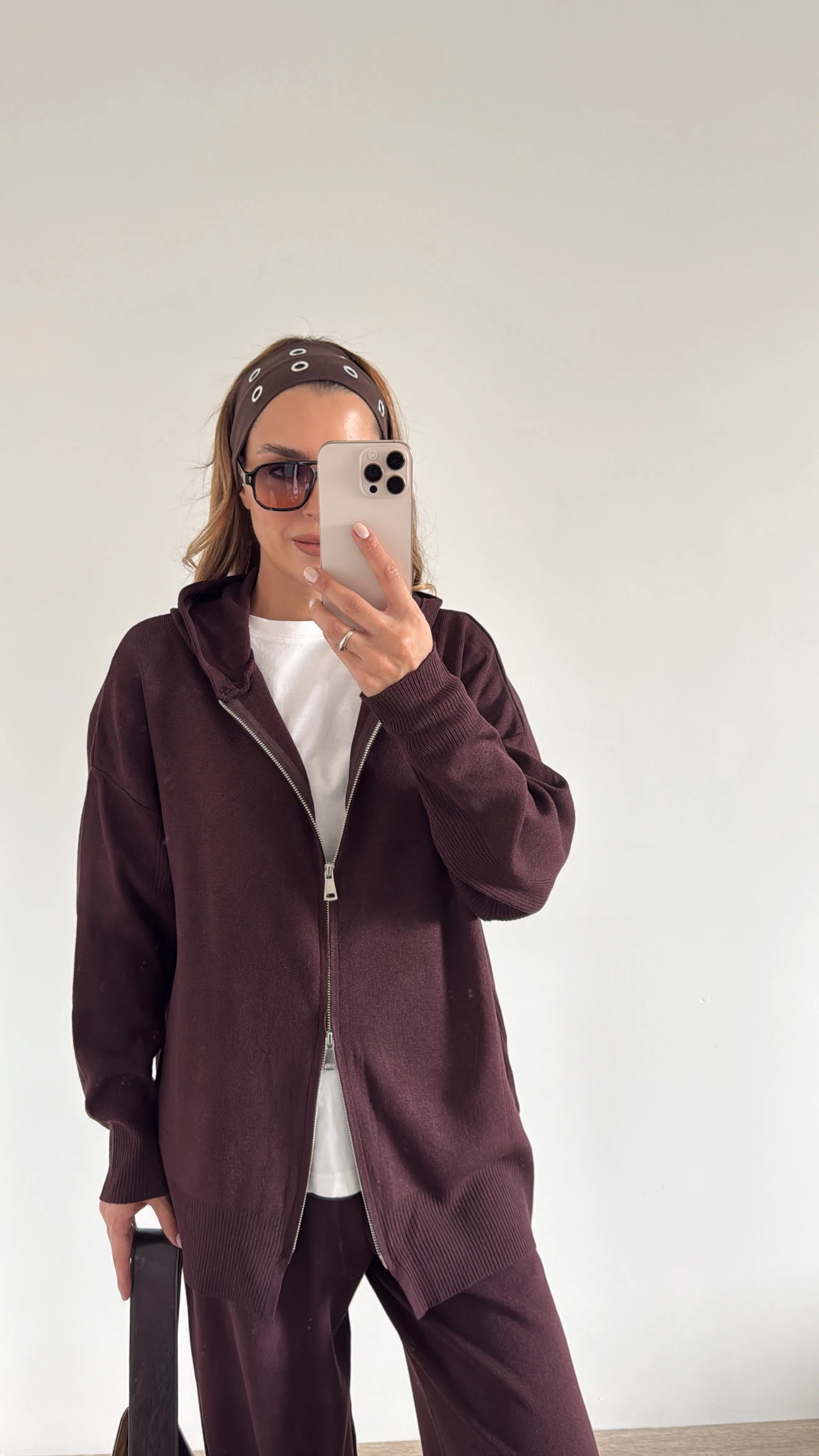 Çift Fermuarlı Triko Takım Koyu Mürdüm