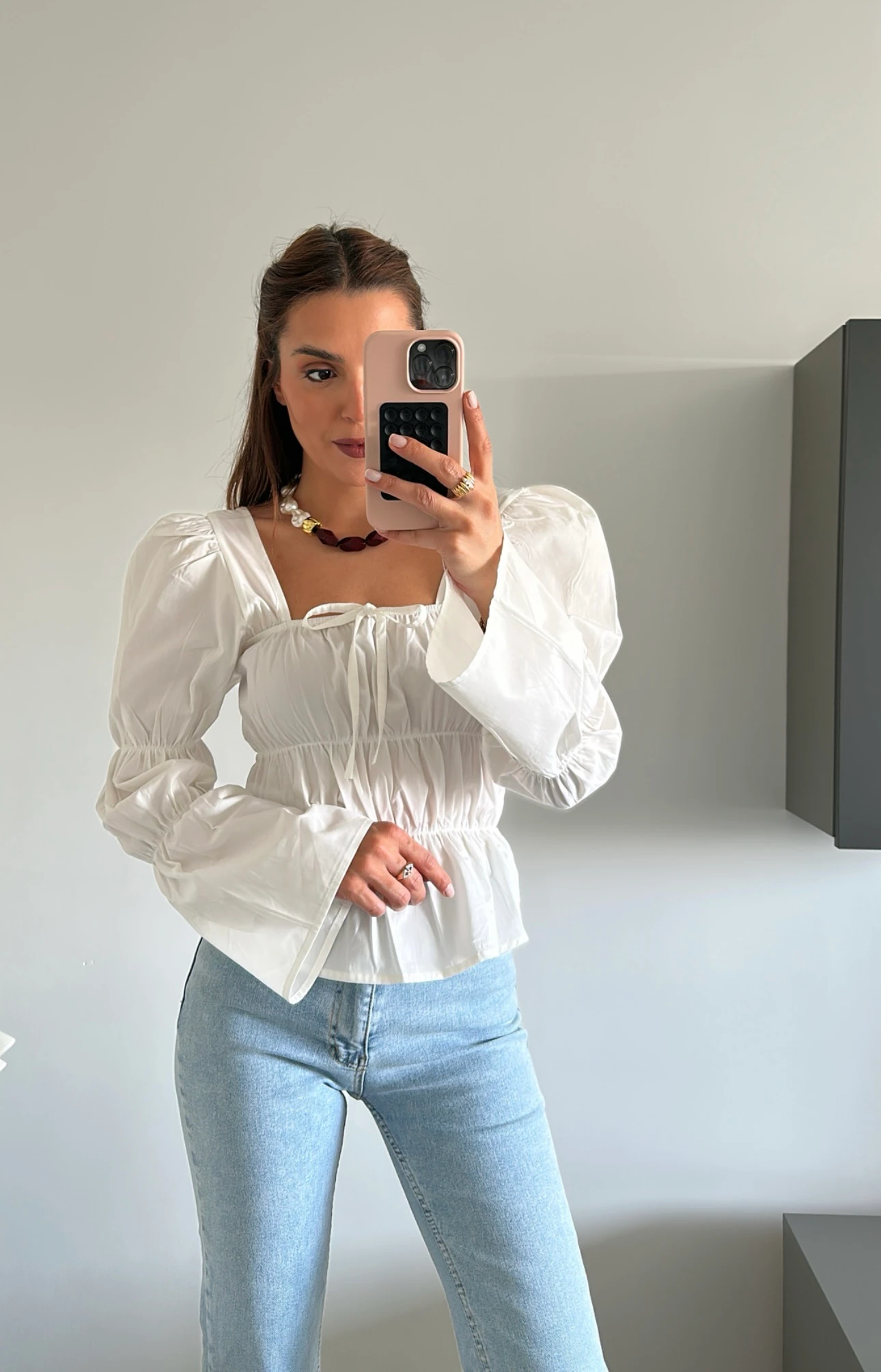 Büzgülü Bluz Beyaz