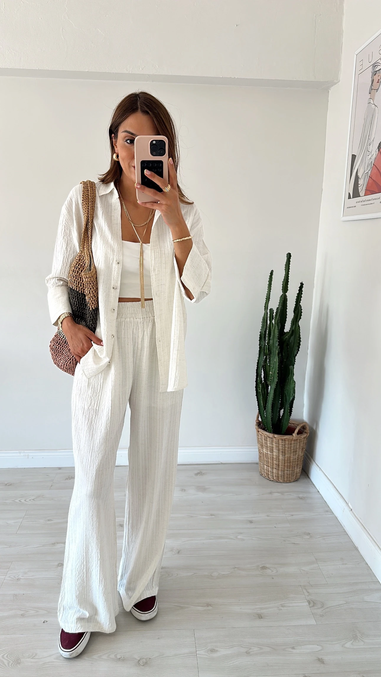 Dokulu Kumaş Takım Ekru