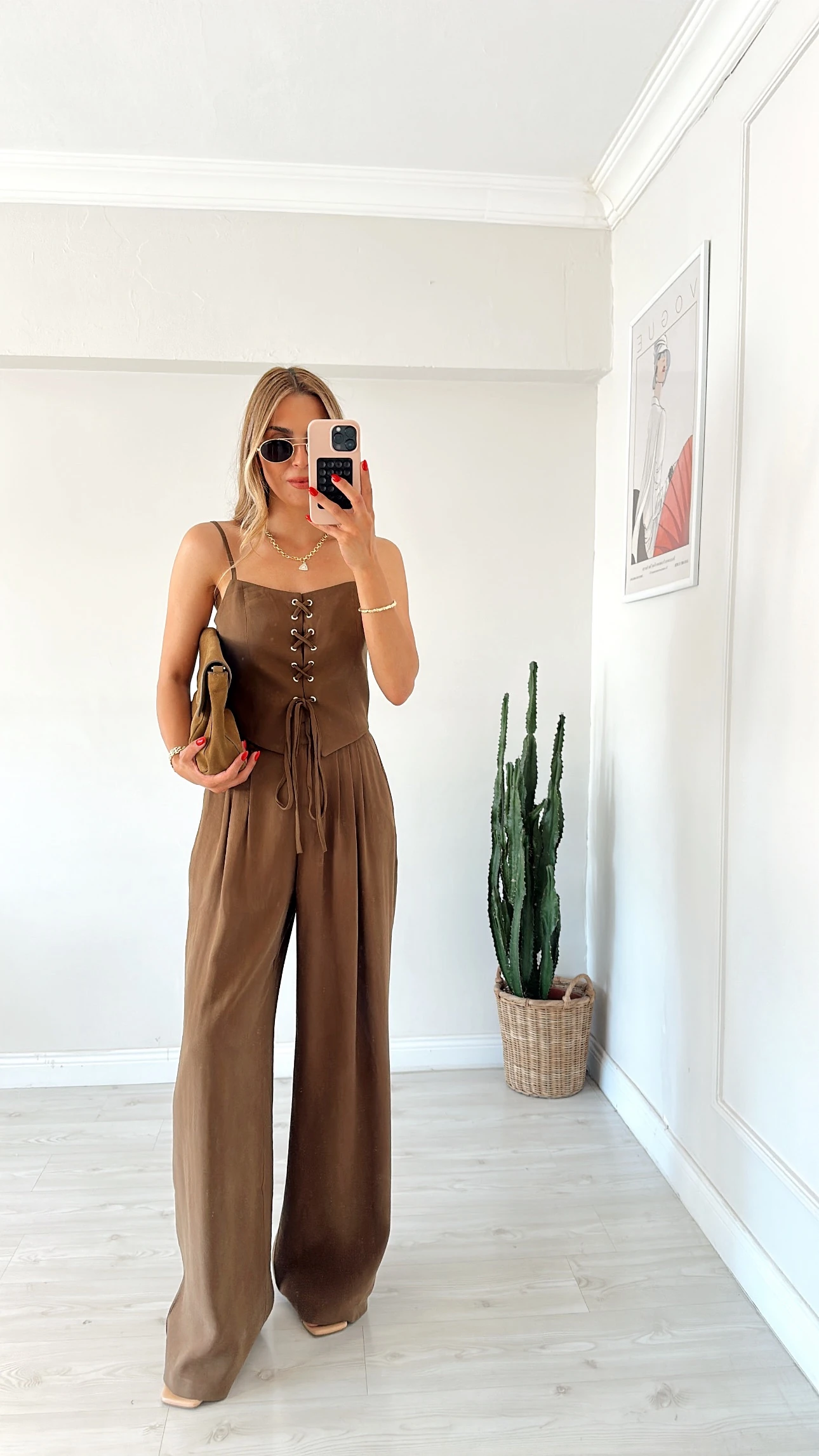 Özel Seri Bağlamalı Bluz Pantolon Takım Kahve