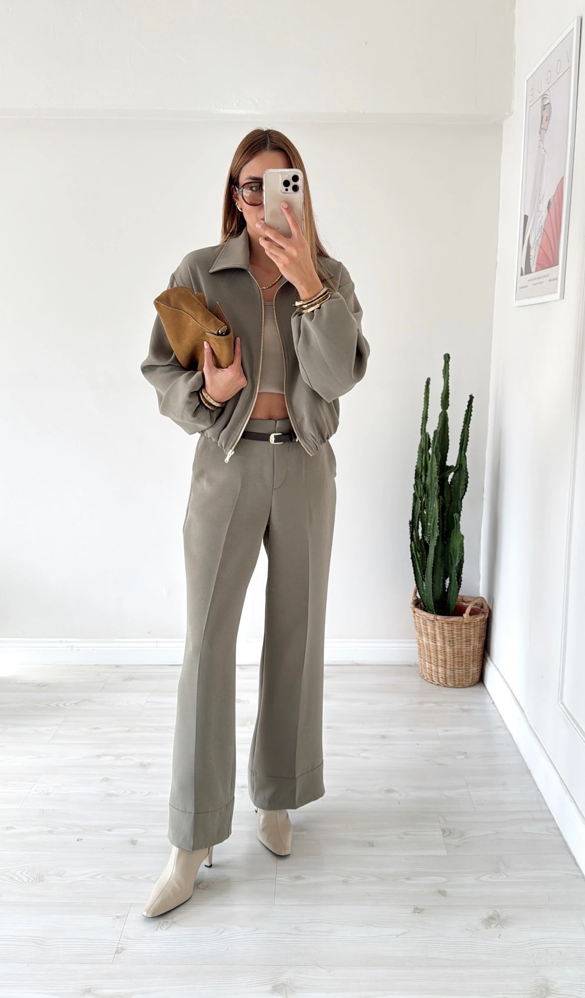 Bomber Ceket Kemerli Pantolon Takım Haki