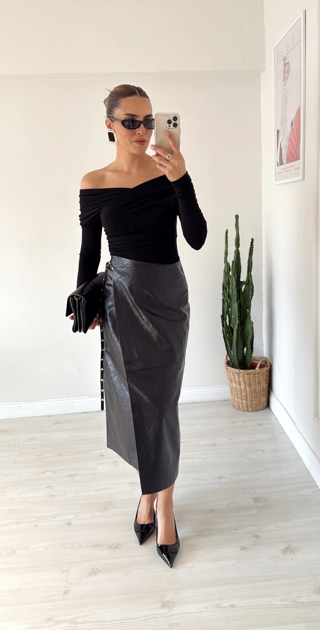 Kruvaze Deri Etek Siyah