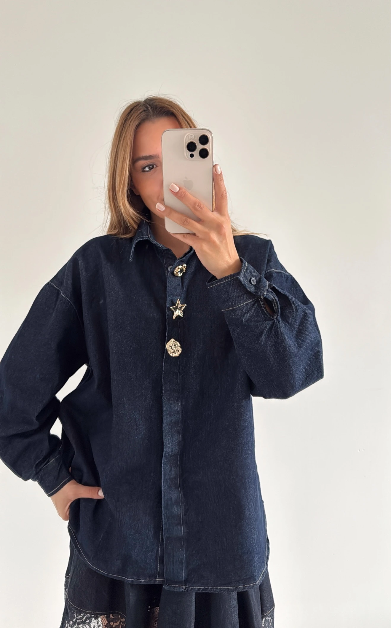 Gold Düğme Gömlekli Etekli Takım