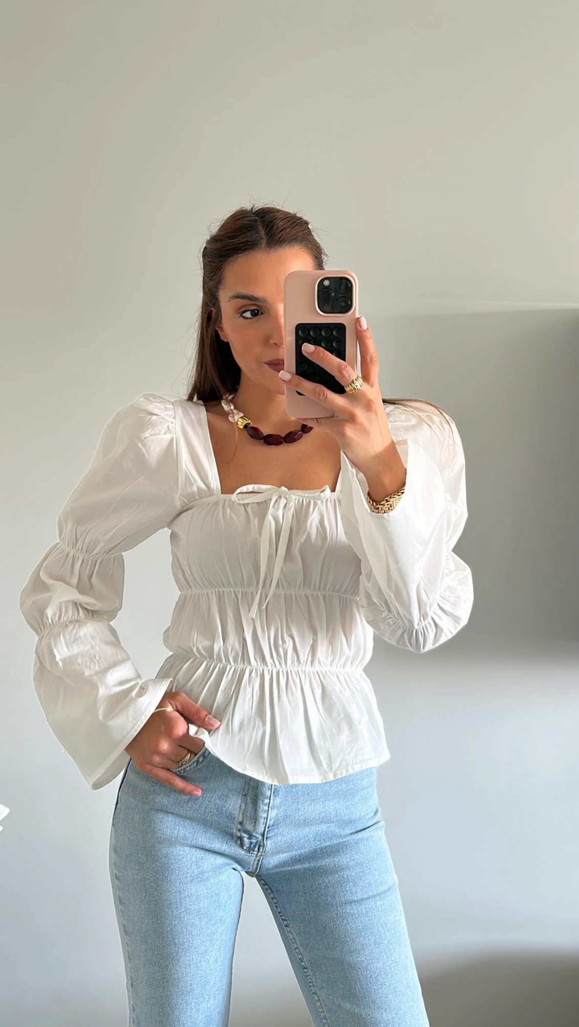Büzgülü Bluz Beyaz