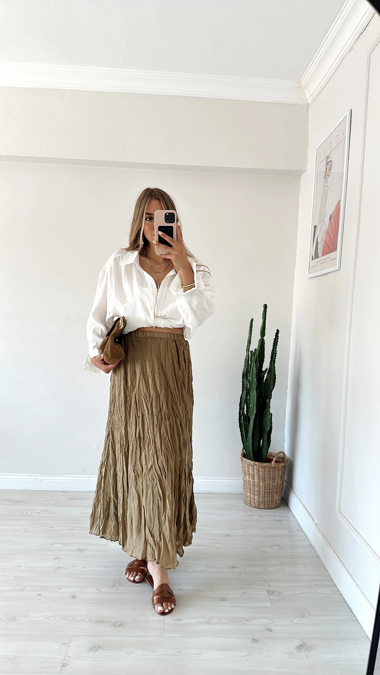 Kırışık Kumaş Etek Olive