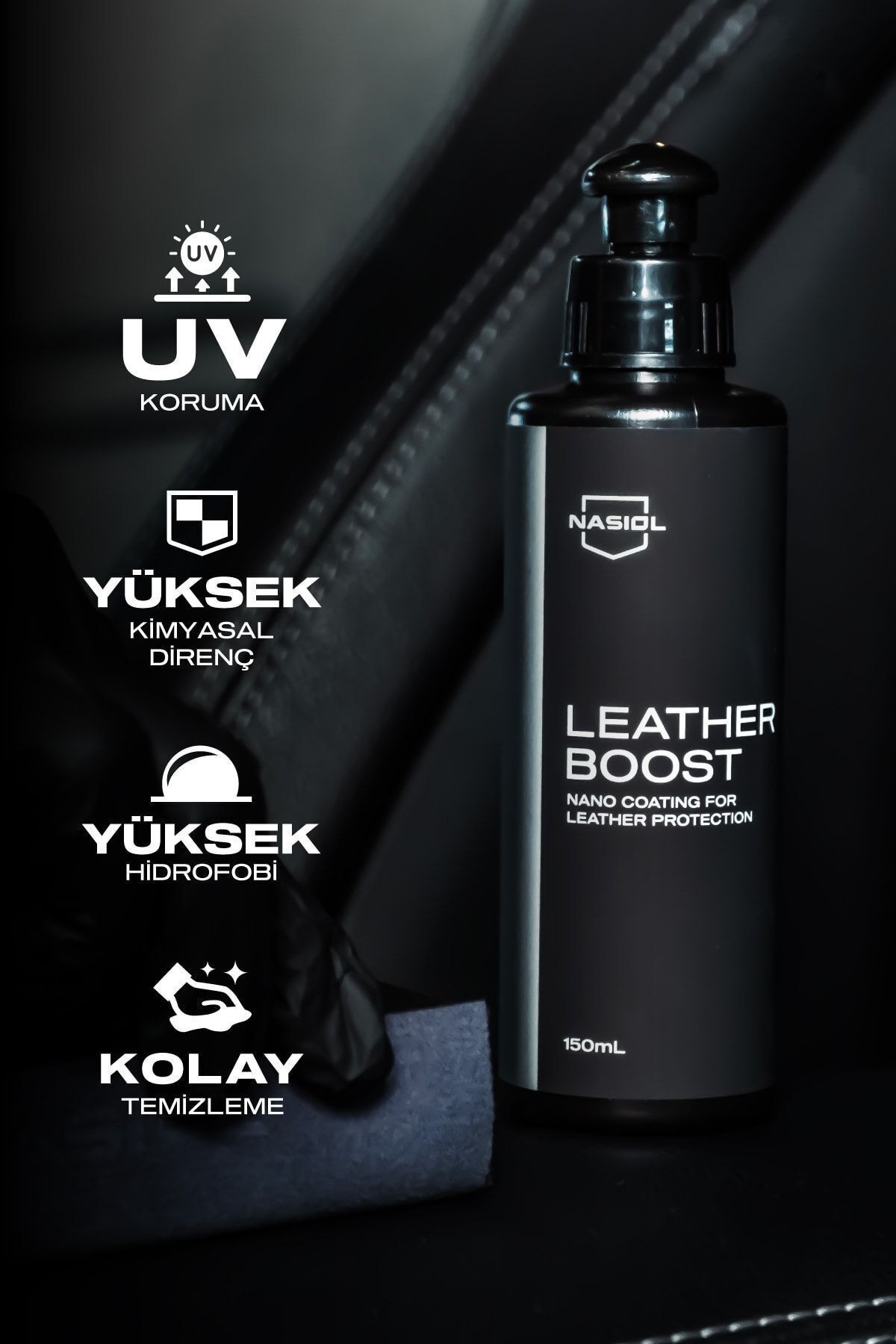 Nasiol Leatherboost Araç,Ev,Ofis Deri Yüzeyler için Nano Kaplama-Deri Bakımı-1 Yıl Dayanım-150ml