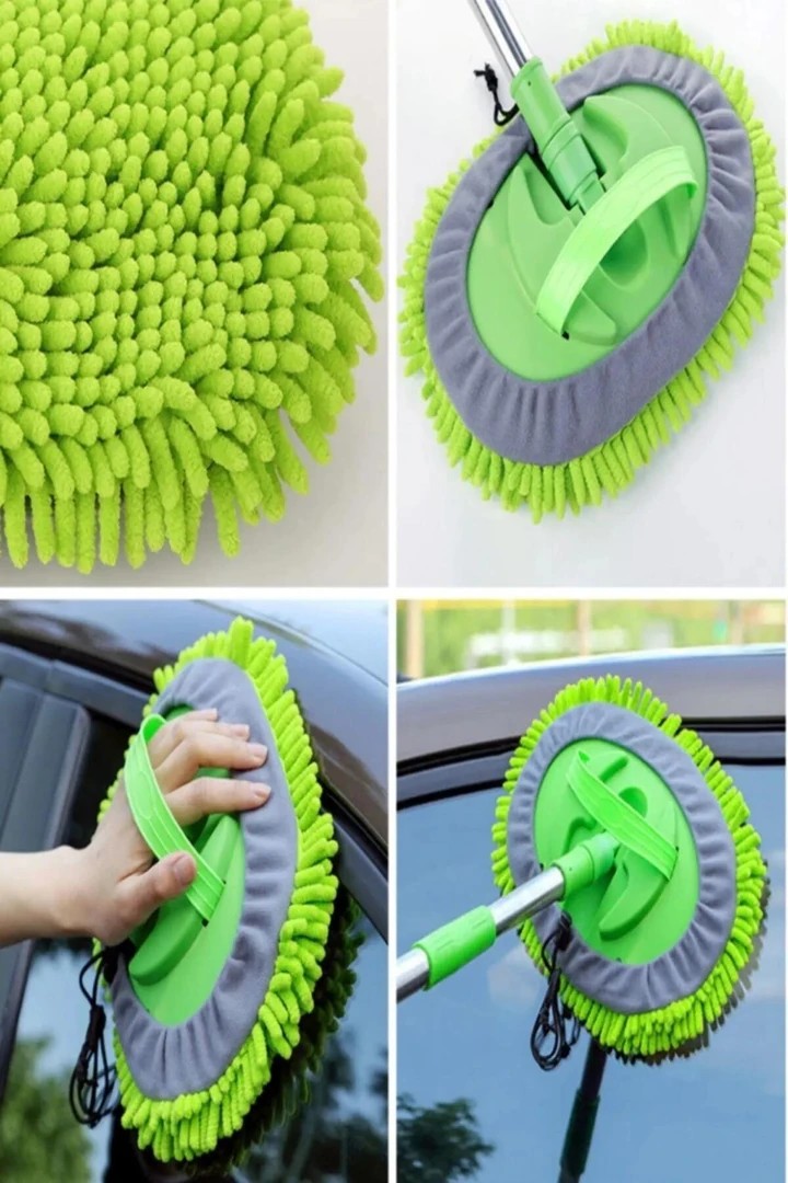Araba Yıkama Fırçası Oto Yıkama Mop Mikrofiber Bezli Teleskopik Saplı 1 Yedek Bez Hediyeli