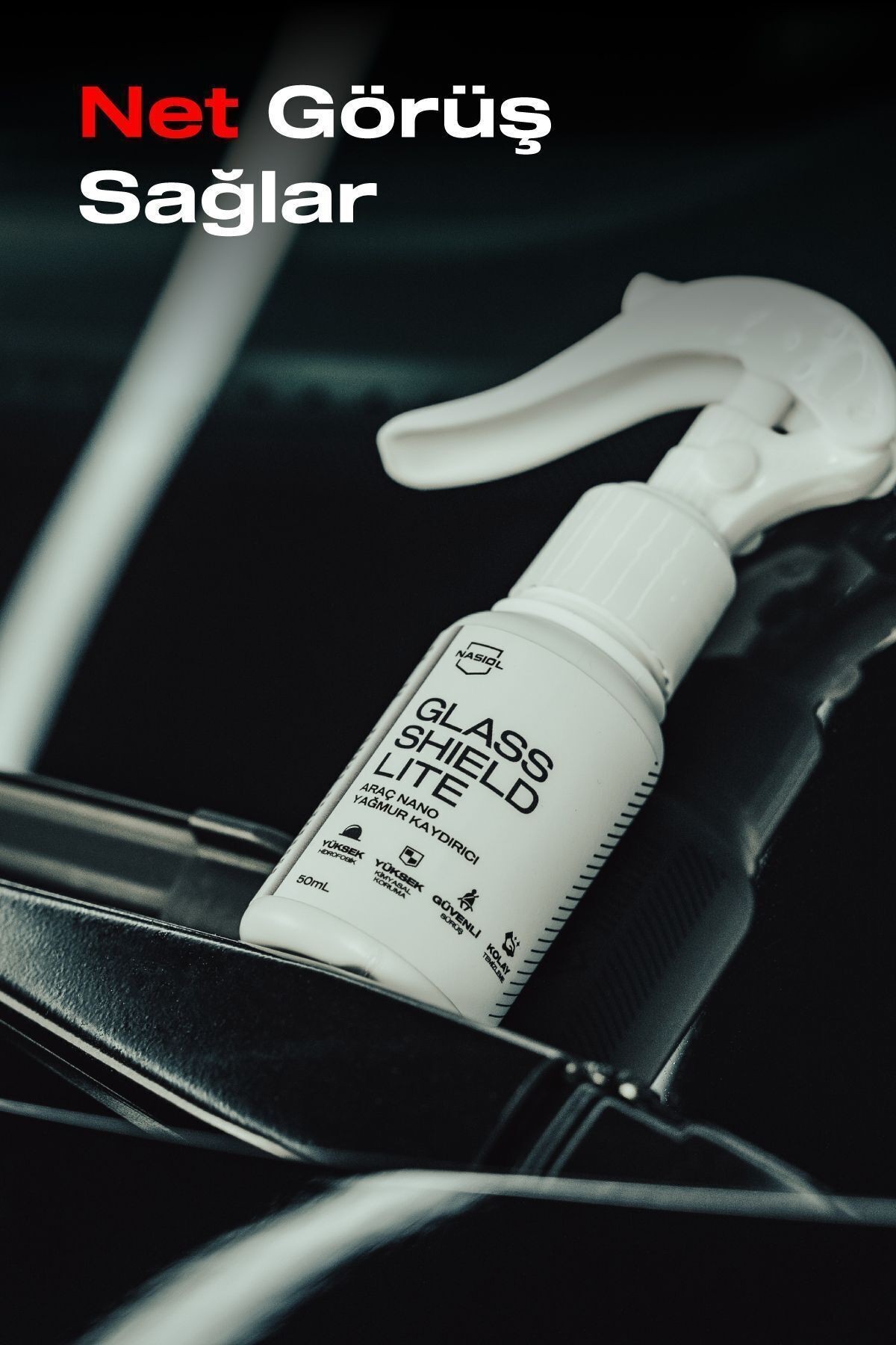 Glasshield Lite Nano Yağmur Kaydırıcı-Cam Yüzey Seramik Kaplama Spreyi-1 Yıl Dayanım-50ml
