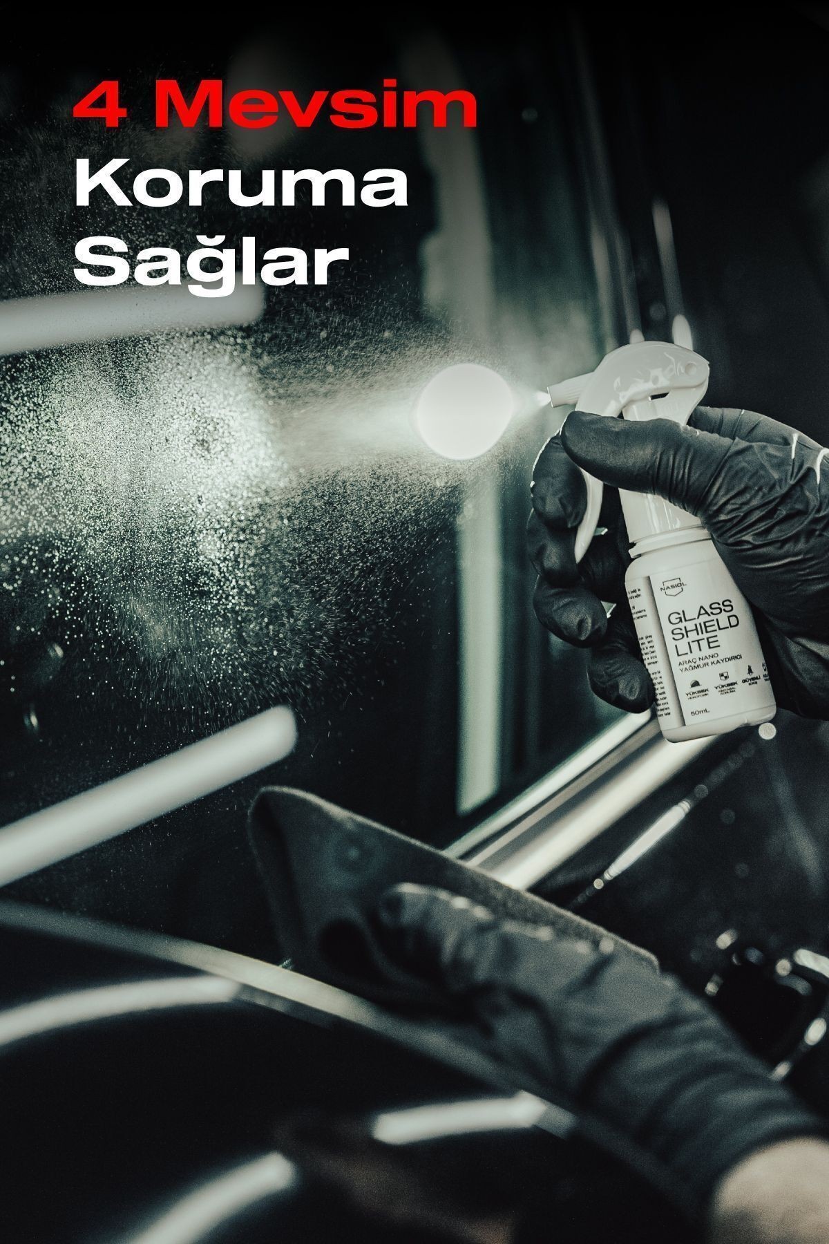Glasshield Lite Nano Yağmur Kaydırıcı-Cam Yüzey Seramik Kaplama Spreyi-1 Yıl Dayanım-50ml