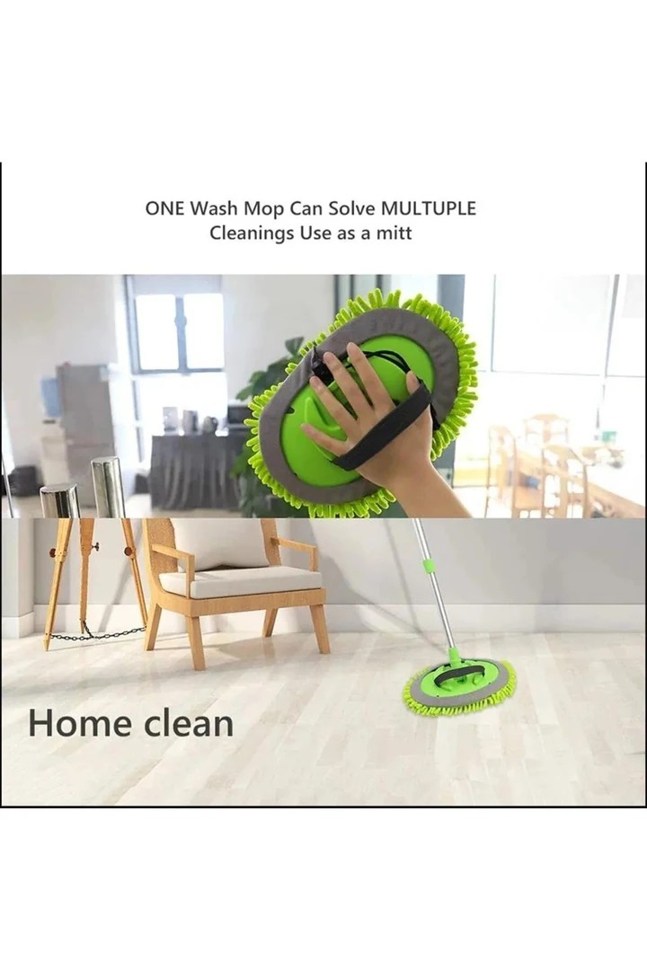 Araba Yıkama Fırçası Oto Yıkama Mop Mikrofiber Bezli Teleskopik Saplı 1 Yedek Bez Hediyeli