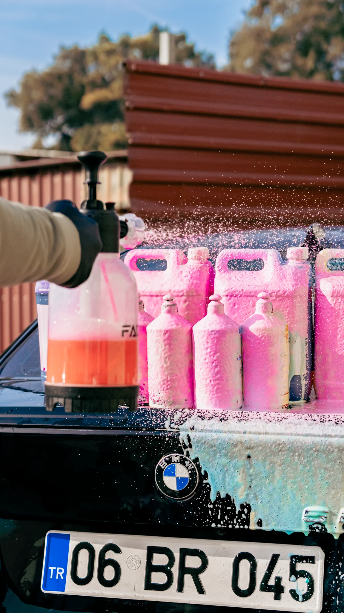 Pembe Mor Sarı Mavi Renkli Oto Araç Araba Yıkama Köpüğü Yüksek Basınçlı Yıkama Pompası Set Rengini Kendin Seç Seçenekli