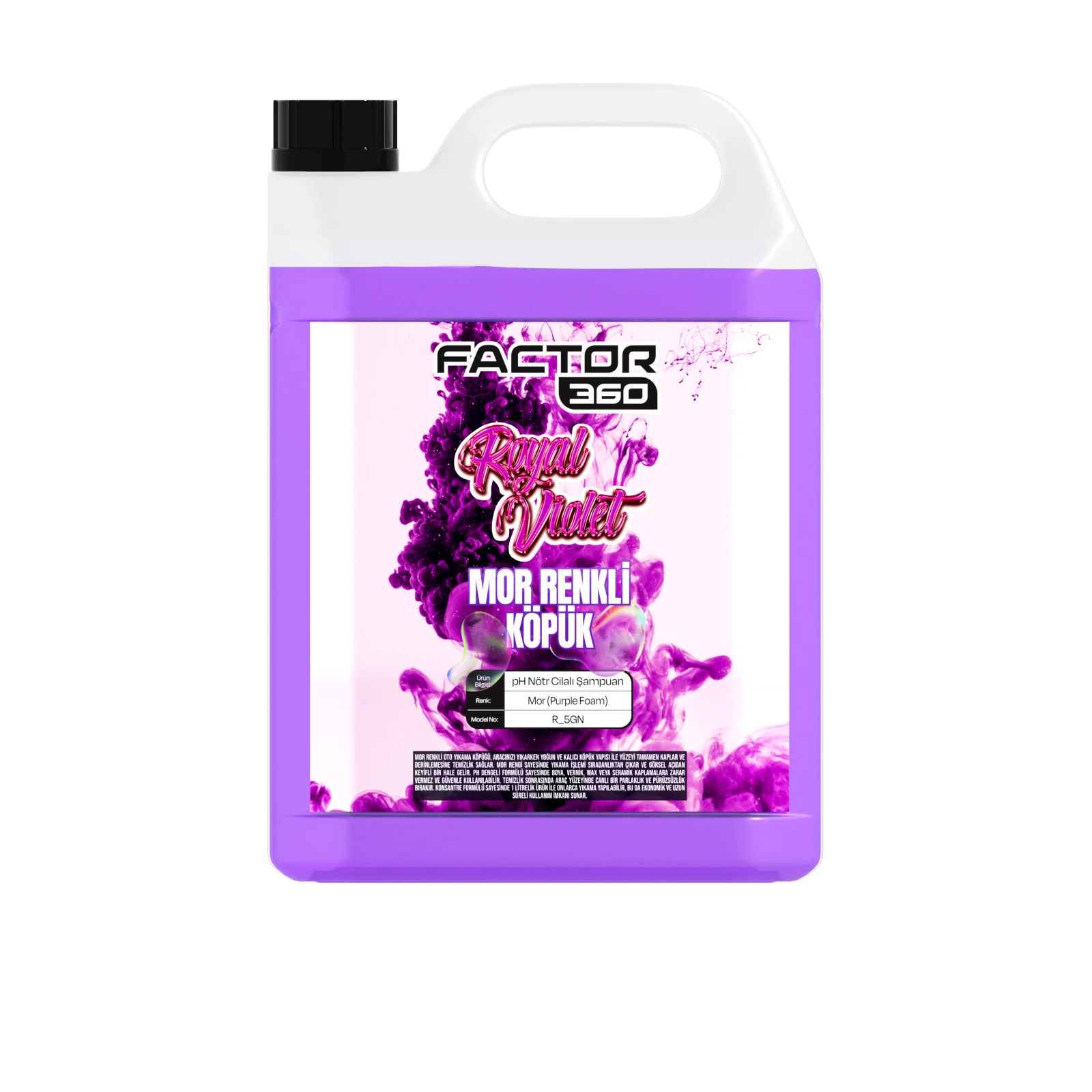 Factor360 Royal Violet Mor Renkli Oto Yıkama Köpüğü Oto Şampuan 1:15 Konsantre 5 L