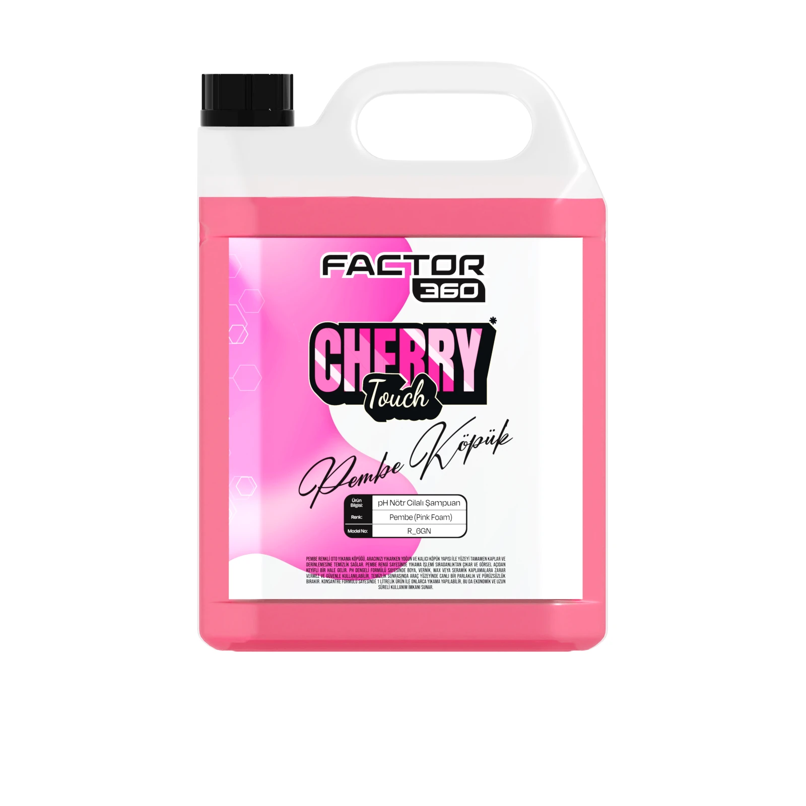 Factor360 Cherry Touch Pembe Renkli Oto Yıkama Köpüğü Oto Şampuan 1:15 Konsantre 5 L