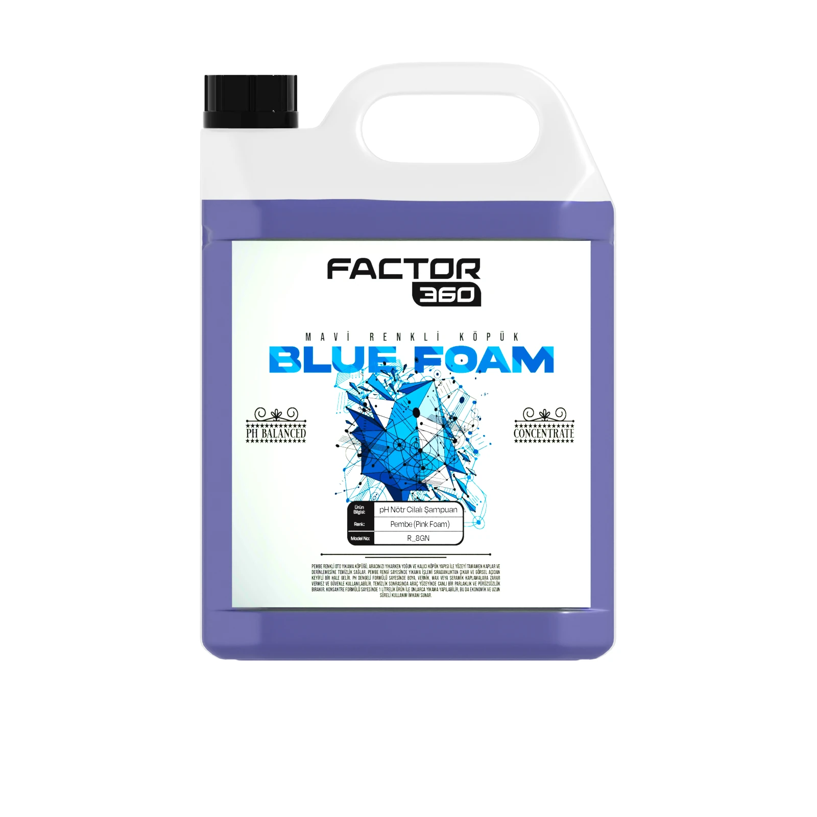 Factor360 Blue Foam Mavi Renkli Oto Yıkama Köpüğü Oto Şampuan 1:15 Konsantre 5 L