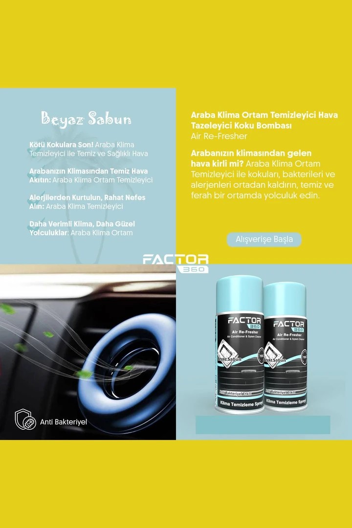 Araba Klima Ortam Temizleyici Hava Tazeleyici Koku Bombası | Air Re-Fresher Beyaz Sabun 150ml