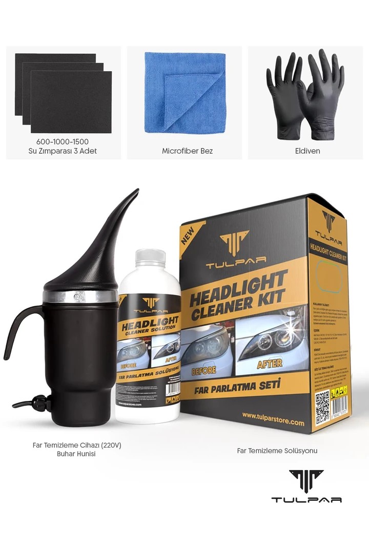Tulpar Buharlı Far Temizleme Far Parlatma Avantajlı Set Paket (HEADLİGHT CLEANER KIT)