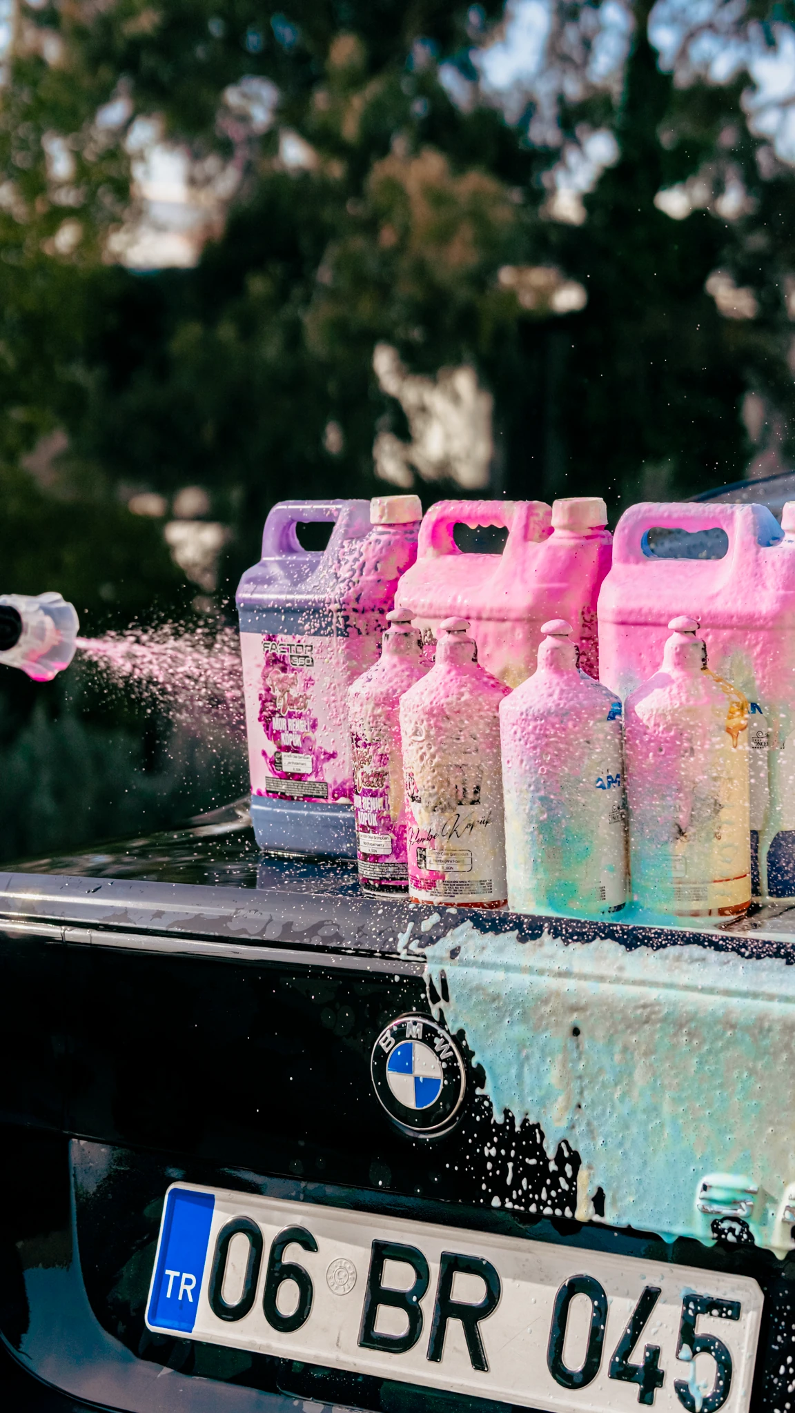 Pembe Mor Sarı Mavi Renkli Oto Araç Araba Yıkama Köpüğü Yüksek Basınçlı Yıkama Pompası Set Rengini Kendin Seç Seçenekli