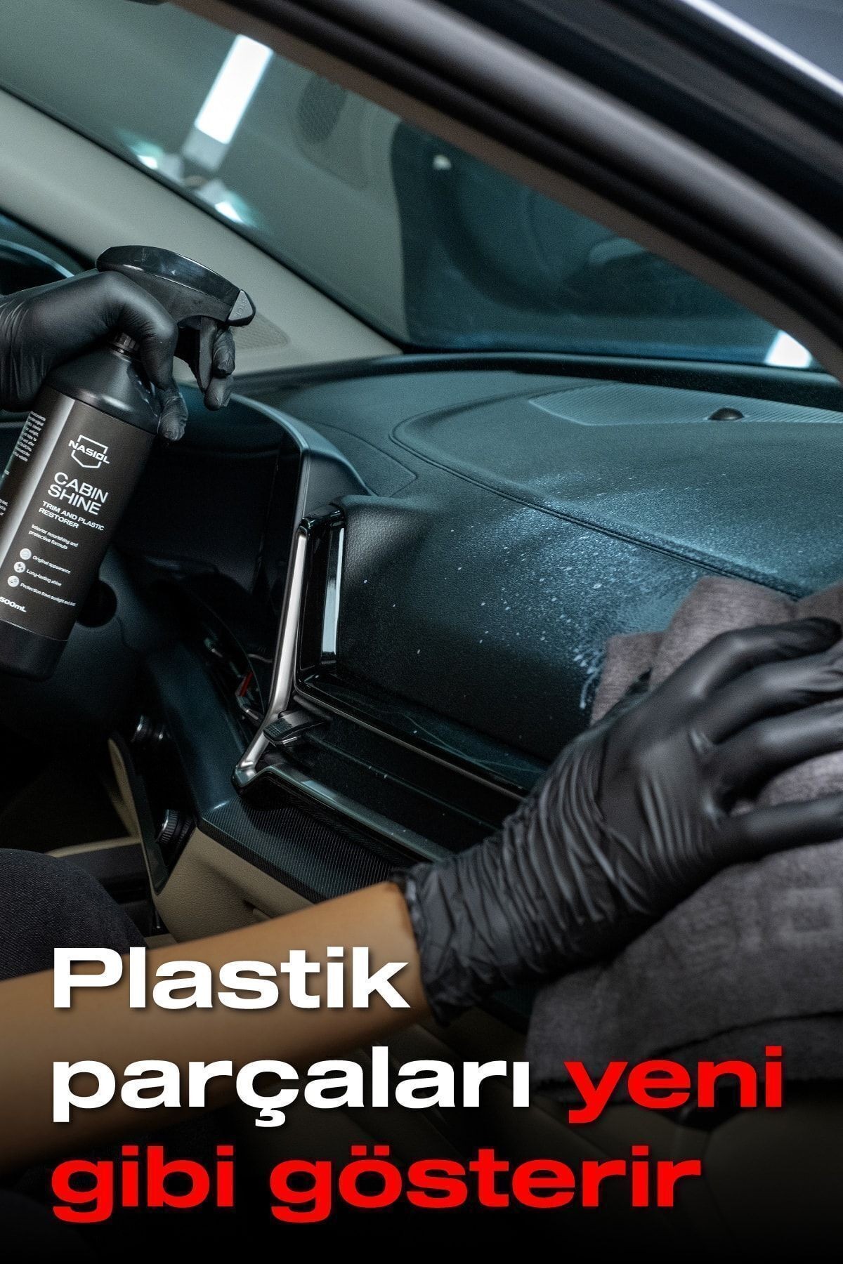 Nasiol Cabinshine Trim ve Plastik Korucuyu/Yenileyici-500ml-Plastik Yüzey,Torpido Parlatıcı Bakımı