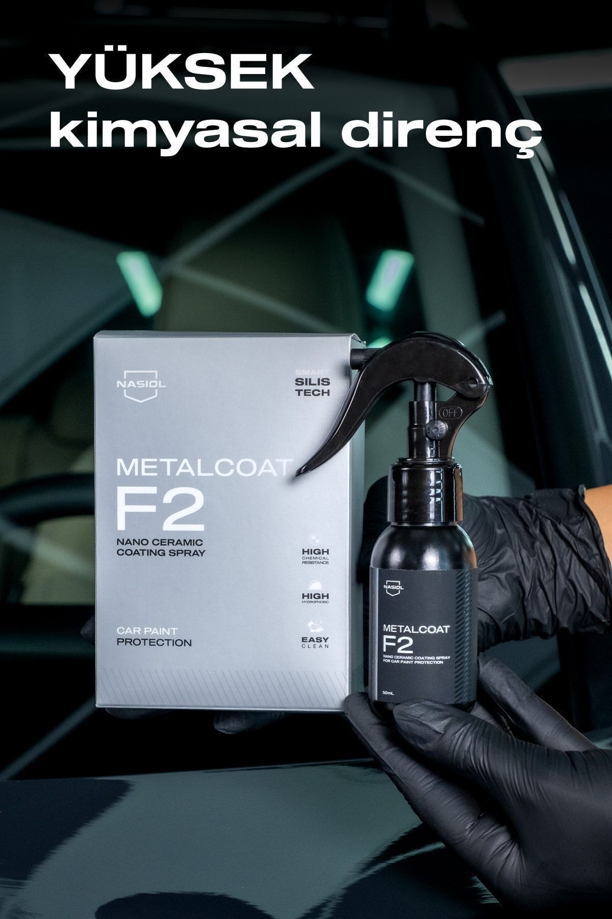 Nasiol Metalcoat F2 Araç Sprey Nano Seramik Kaplama ve Boya Koruma-1 Yıl Dayanım-50ml-Su,Leke İtici