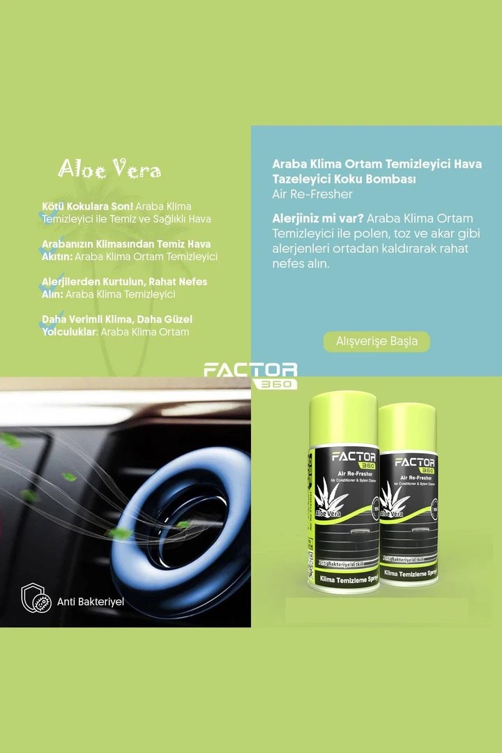 Araba Klima Ortam Temizleyici Hava Tazeleyici Koku Bombası | Air Re-Fresher Aloe Vera 150ml