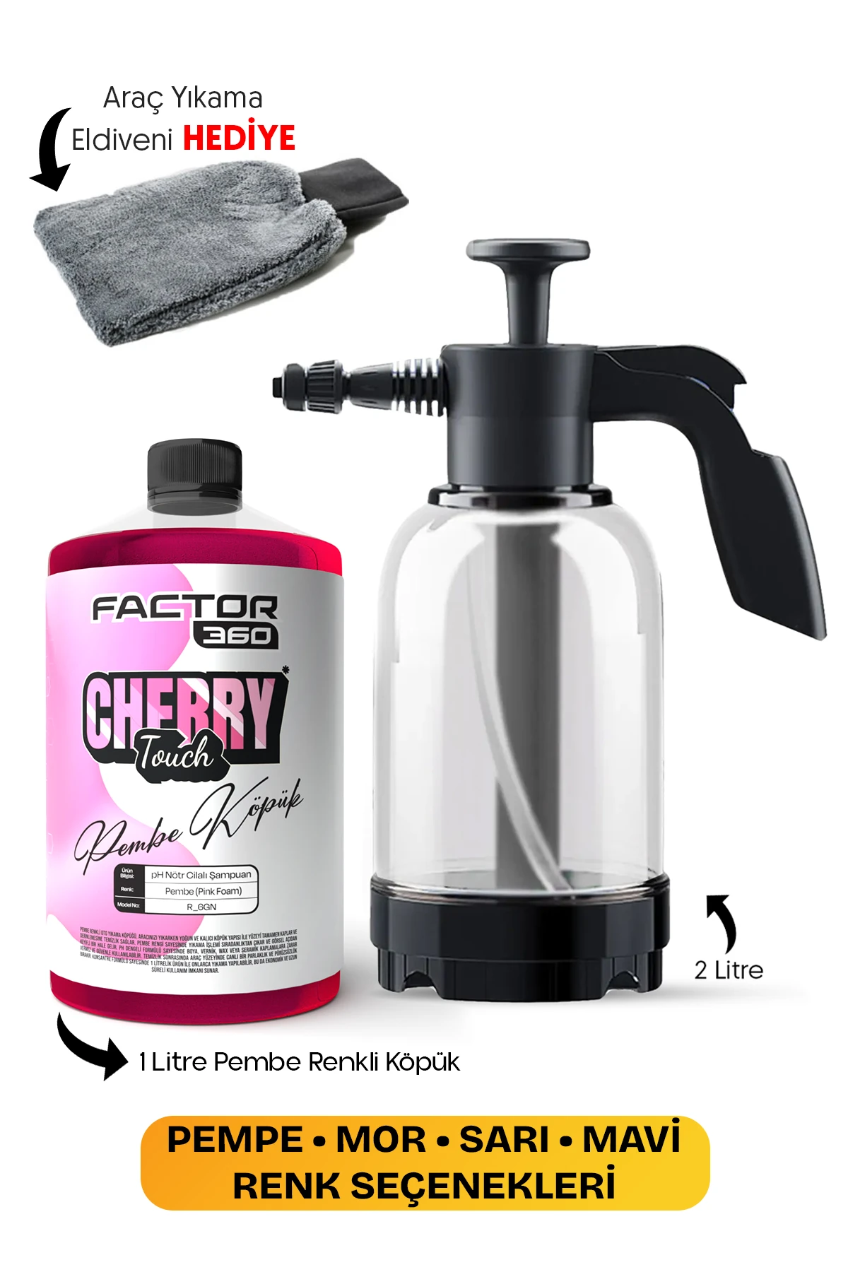 Pembe Mor Sarı Mavi Renkli Oto Araç Araba Yıkama Köpüğü Yüksek Basınçlı Yıkama Pompası Set Rengini Kendin Seç Seçenekli