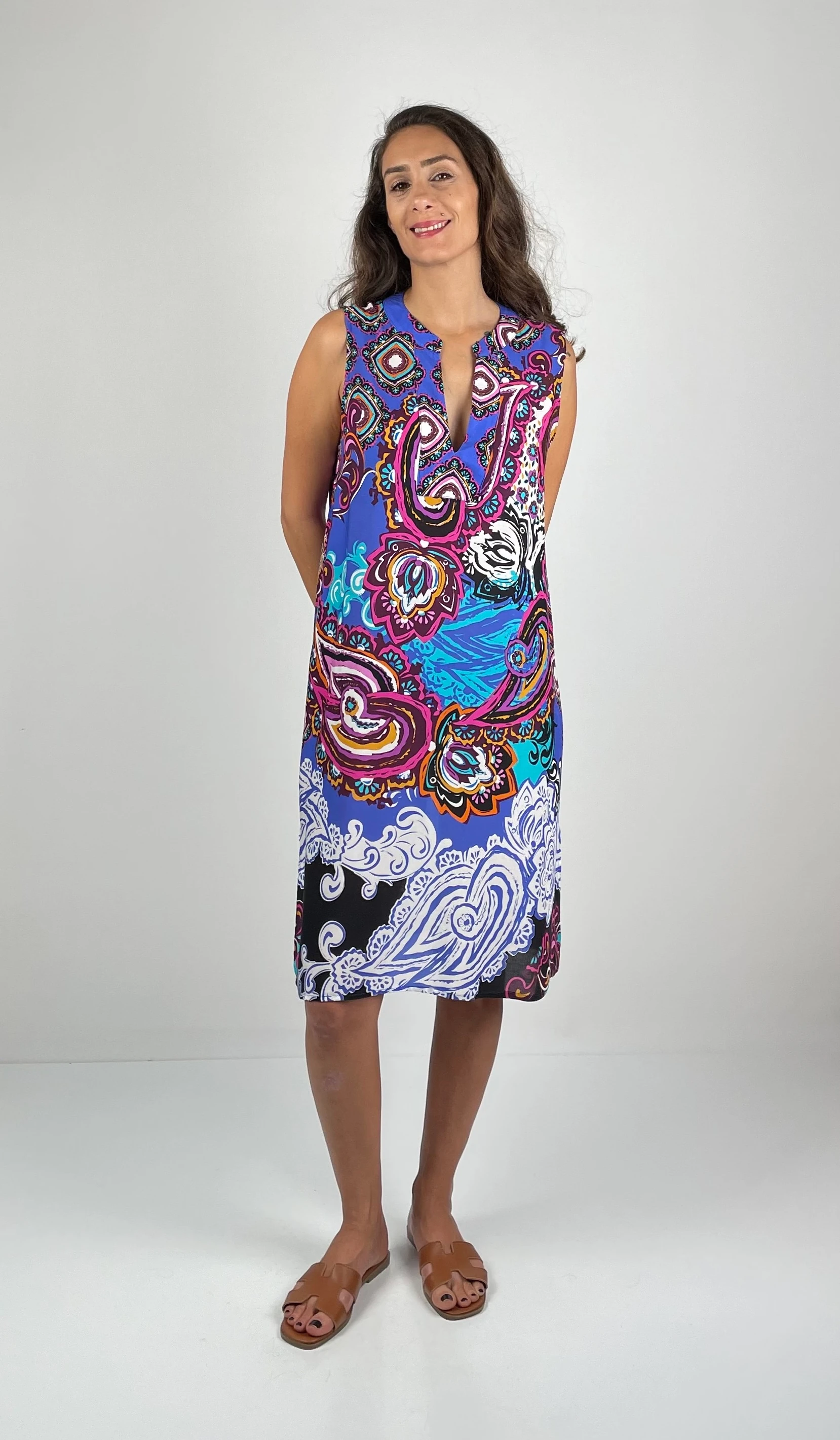 SOPHIA  V Yaka  Kolsuz  Midi Boy  Viskon  Elbise - Mor Lila